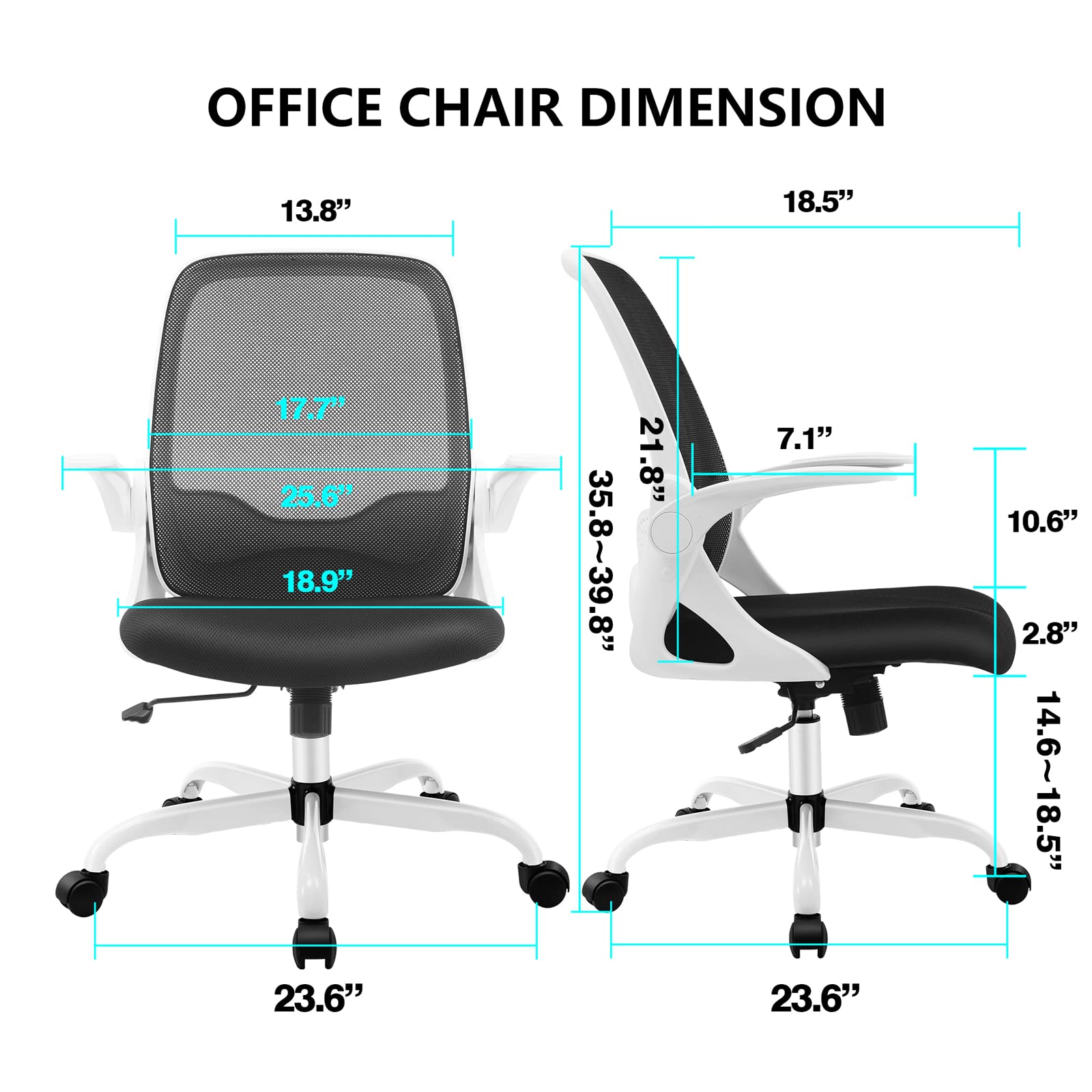 KERDOM Ergonomic Office Chair - Breathable Mesh Computer Desk Chair with Flip-Up Armrests & Height Adjustment - Perfect for Home Office, Gaming & Workspaces