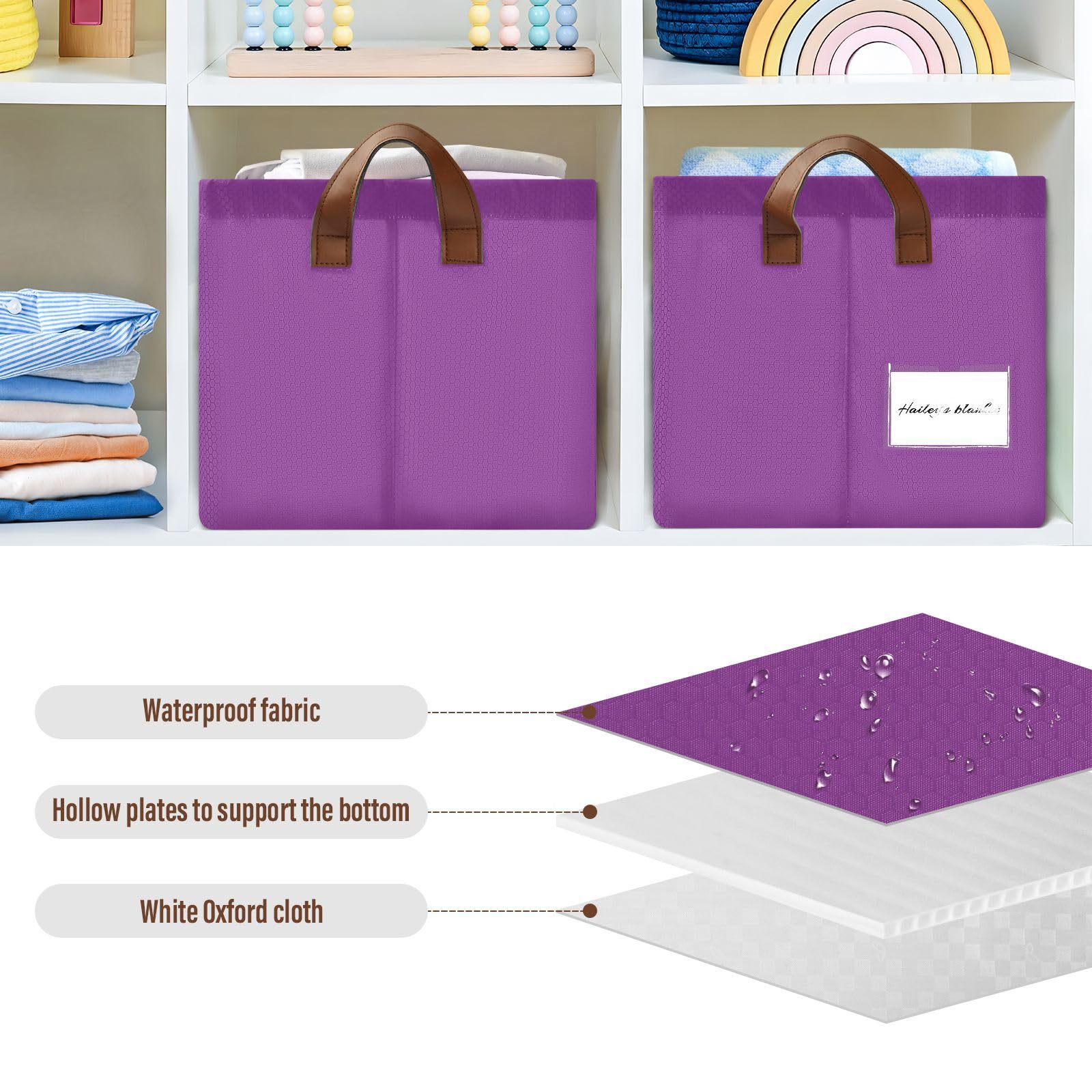 Bright Purple 2-Pack Collapsible Fabric Storage Bins with Handles - Foldable Cube Organizer Baskets for Shelves, Closet, Home & Office - Perfect for Blankets, Clothes, Toys & Home Organization