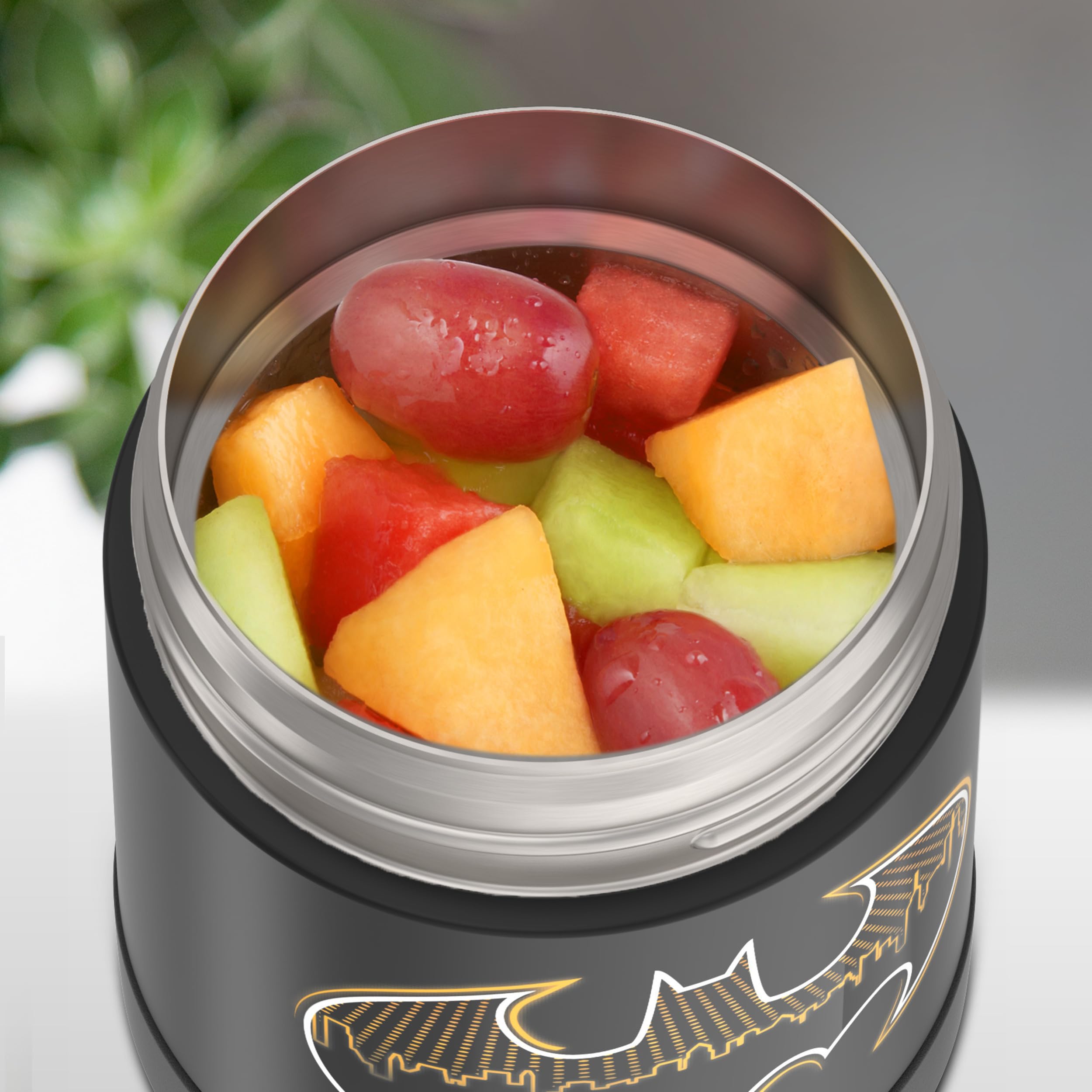 Thermos Funtainer 10oz Insulated Food Jar for Kids - Leak Proof Stainless Steel Lunch Container with Foldable Spoon, Batman Design - Perfect for School Lunches, Picnics & Outdoor Activities