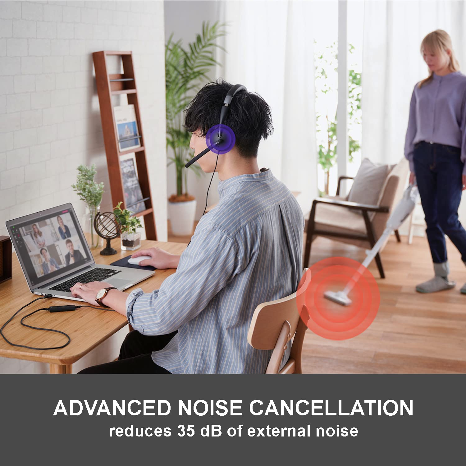 ELECOM Wired Stereo Headphones with Dual Mic Noise Cancelling - USB-A Inline Volume Control for PC, Mac, Laptop (HS-HP101UNCBK) - Perfect for Online Meetings, Gaming & Remote Work