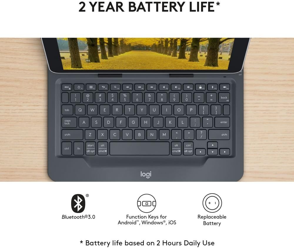 Logitech Universal Folio with Bluetooth Keyboard - Compatible with Apple iPad, Android & Windows Tablets (9-10 inch) - Black | Open Box | Perfect for Work, Travel & Home Office Use