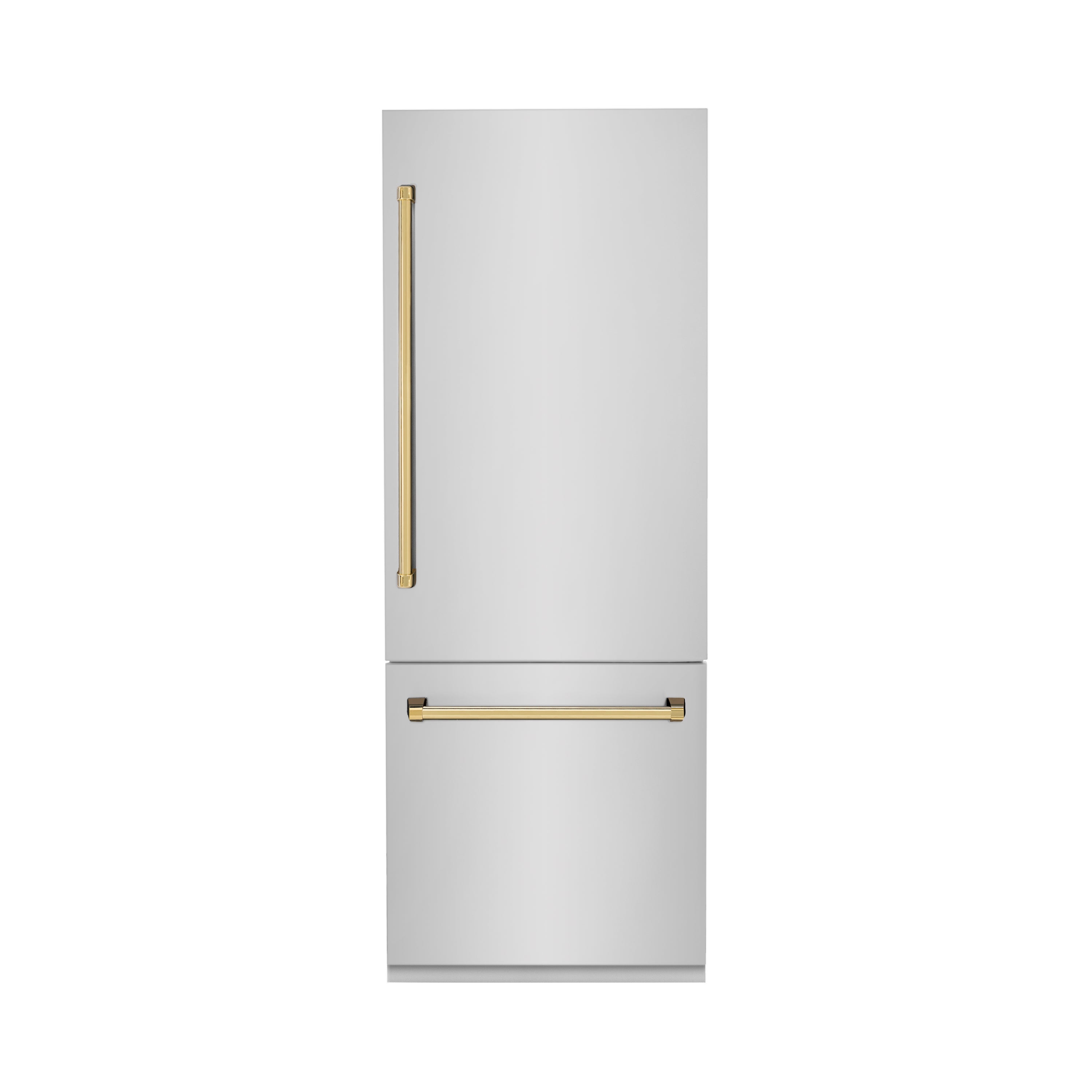 ZLINE Autograph Edition 30-inch 16.1 cu. ft. Built-In Bottom Freezer Refrigerator with Water Dispenser & Ice Maker - Stainless Steel with Polished Gold Accents (RBIVZ 304 30 G) - Perfect for Modern Kitchens & Luxury Homes