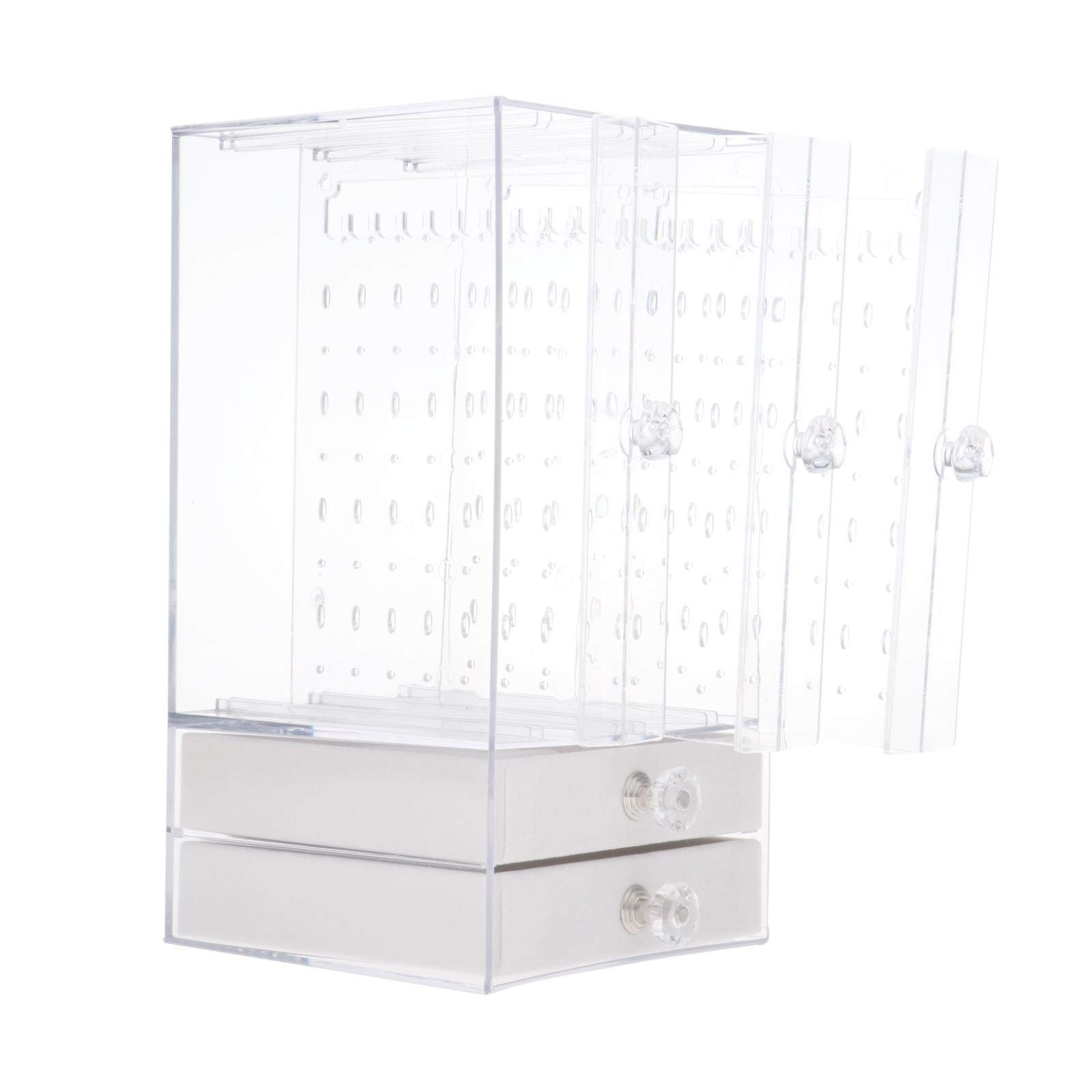 Fityle Clear Plastic Jewelry Organizer Box for Women - Earring Holder, Necklace & Bracelet Storage Drawer with Stand | Perfect for Bedroom Vanity, Travel & Gift Giving