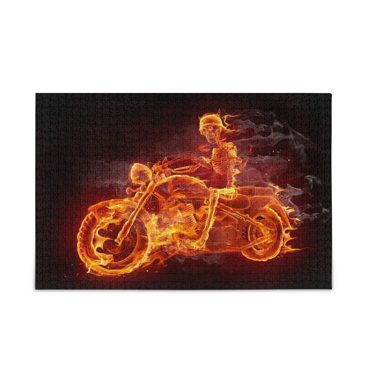 500-Piece Jigsaw Puzzle - Fire Skeleton Motorcycle Artwork for Kids, Teens & Adults | Challenging Puzzle Game for Family Fun & Brain Training