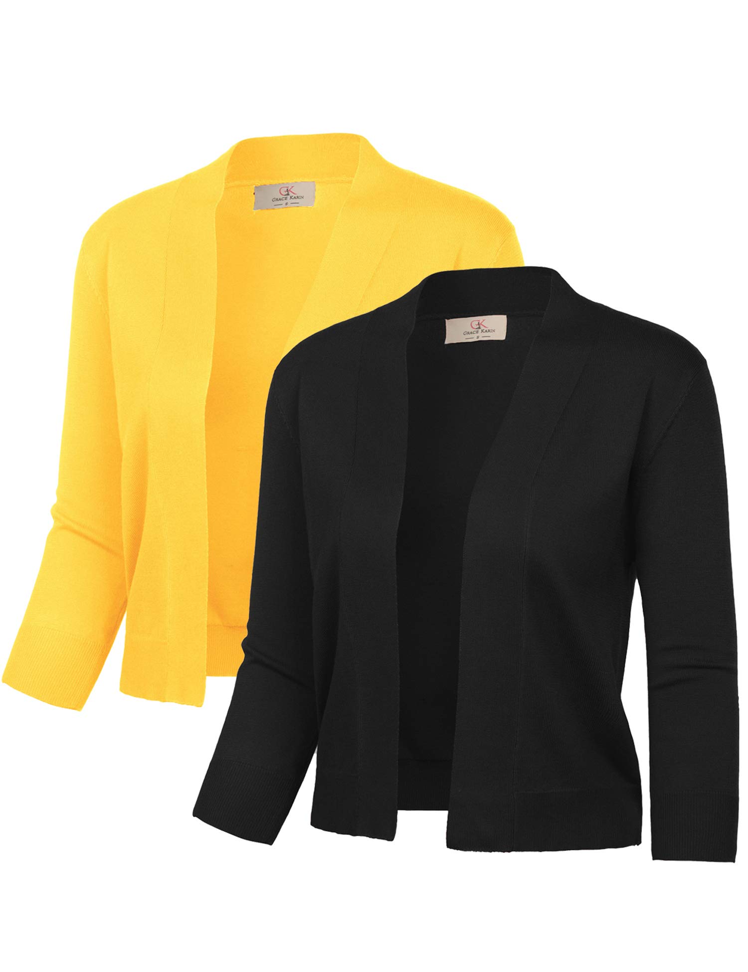 GRACE KARIN Women's 3/4 Sleeve Cardigan Knit Sweater - Cropped Open Front Shrug Bolero Jacket for Spring & Fall | Perfect for Office, Date Night & Casual Outfits