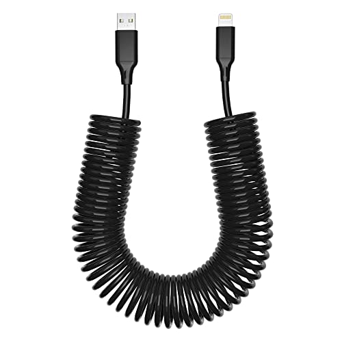 MFi Certified Retractable Coiled Lightning Cable - 3ft USB iPhone Charger Cord for iPhone 13/12/11/Pro Max/XR/XS/X/8/7/6 Plus/5/SE - CarPlay Compatible & Tangle-Free Charging - Perfect for Home, Office, and Car Use