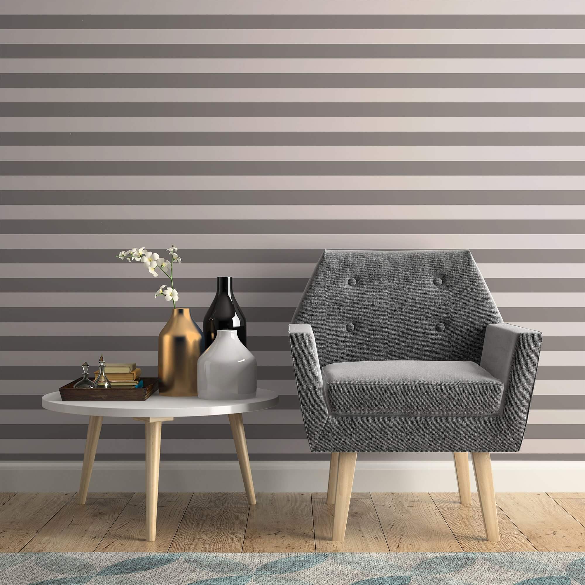 Grey and Silver Peel & Stick Removable Wallpaper - Self-Adhesive Horizontal Stripes - Easy DIY Home Decor for Bedroom, Living Room, Office
