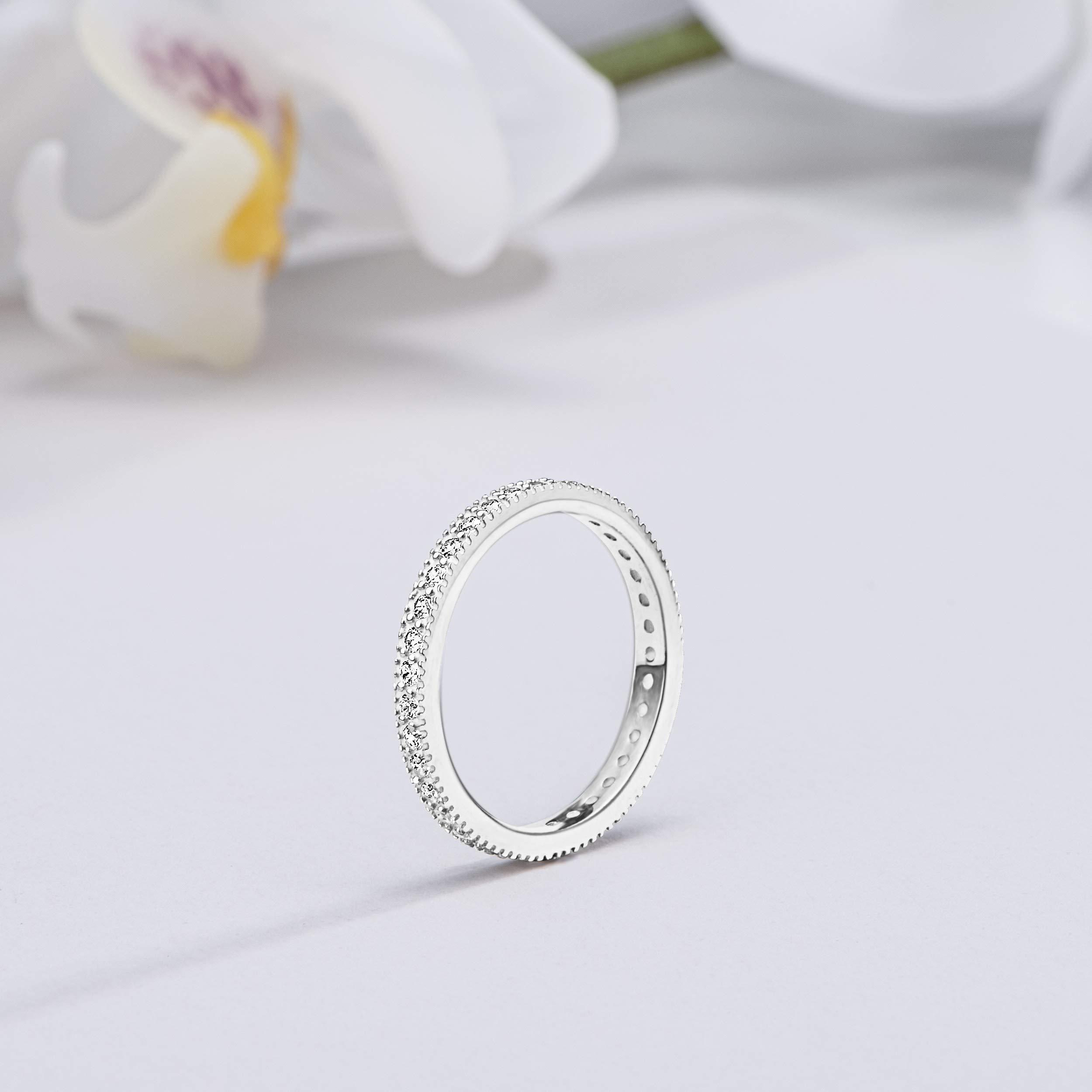 Elegant Stackable Sterling Silver CZ Eternity Rings for Women - Cubic Zirconia Wedding Bands, Promise Rings for Girlfriend & Teen Girls (Sizes 5-9) | Perfect for Anniversaries, Valentines Day Gifts & Everyday Layering Jewelry