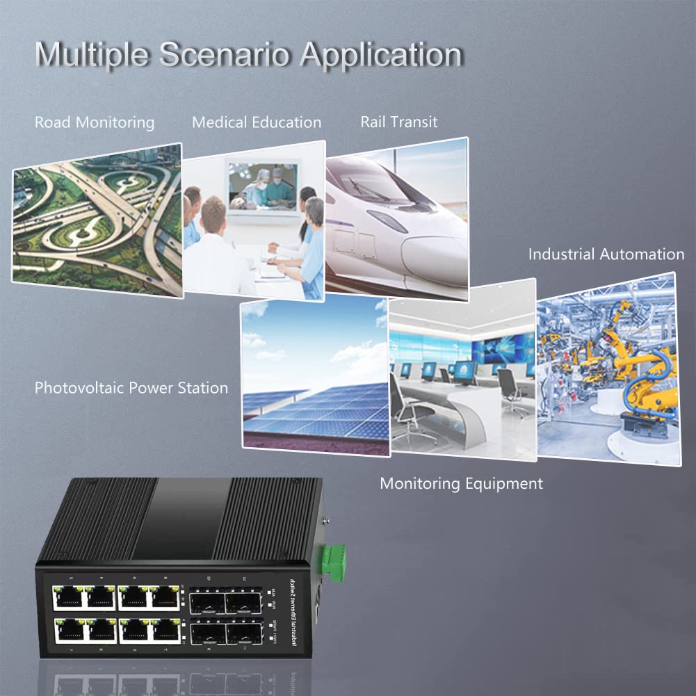 8-Port Industrial Gigabit Managed PoE Switch with 4 SFP Slots | 10/100/1000Mbps Web Management DIN Rail Network Switch | Supports Ring Network, VLAN, STP, LACP, QoS | Ideal for Factory Automation, Security Systems & Outdoor Networking