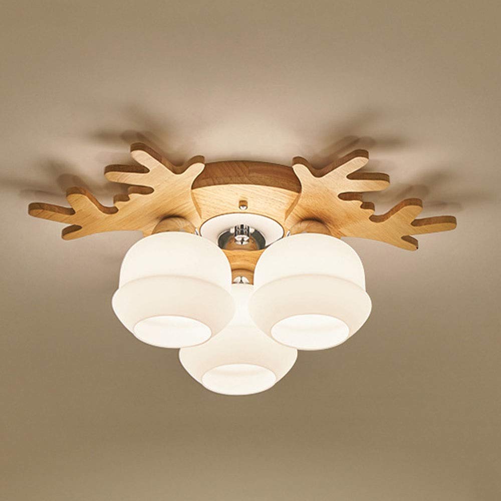 LIMEI-ZEN Wooden LED Ceiling Lamp for Restaurant, Bedroom, Living Room & Kids Room - 52CM Creative Chandelier Light Fixture for Home Decor & Ambiance
