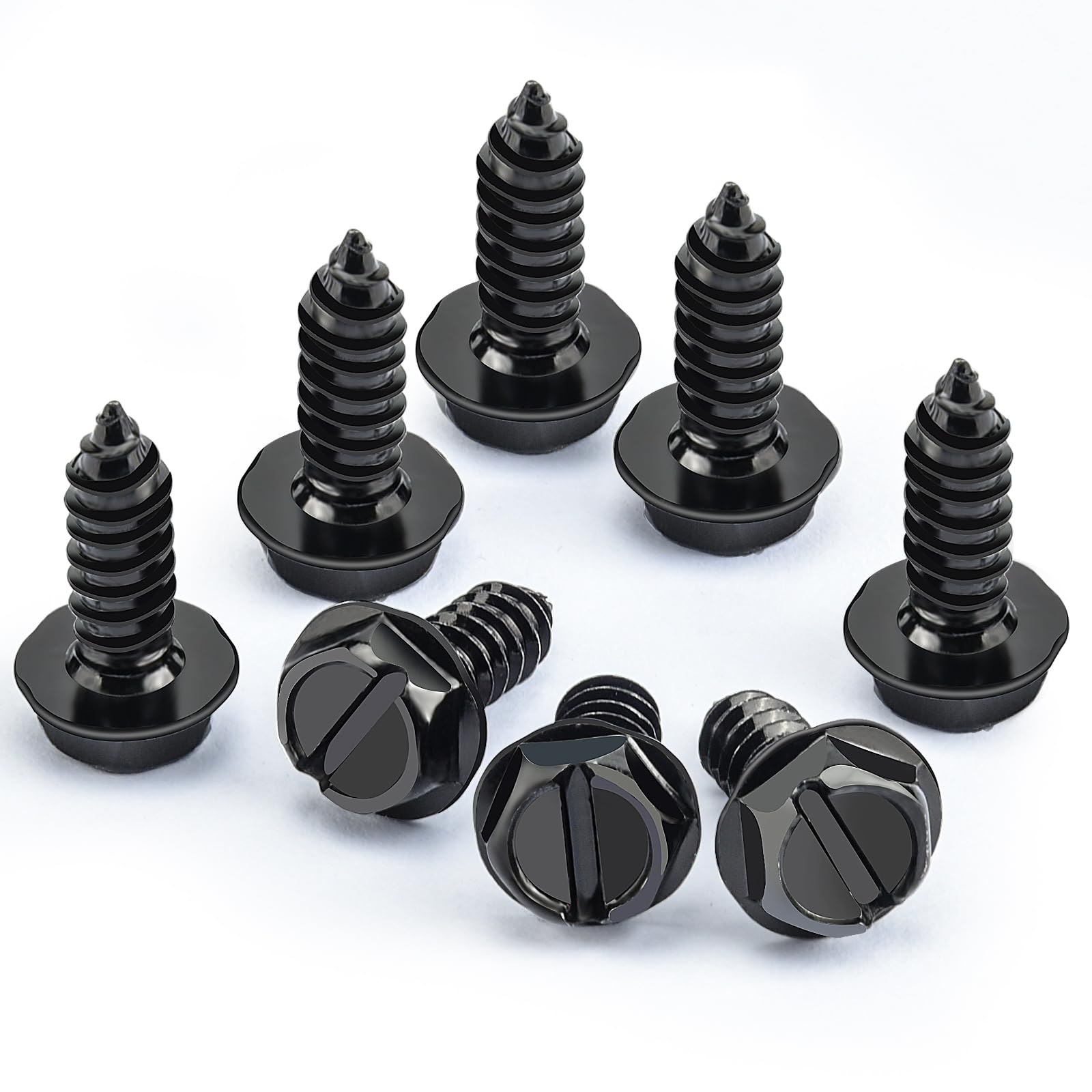 8PCS Premium Stainless Steel License Plate Screws - Rust-Proof & Anti-Rattle Bolts for Cars, Trucks & SUVs (Black) - Secure & Durable Fasteners for US License Plates