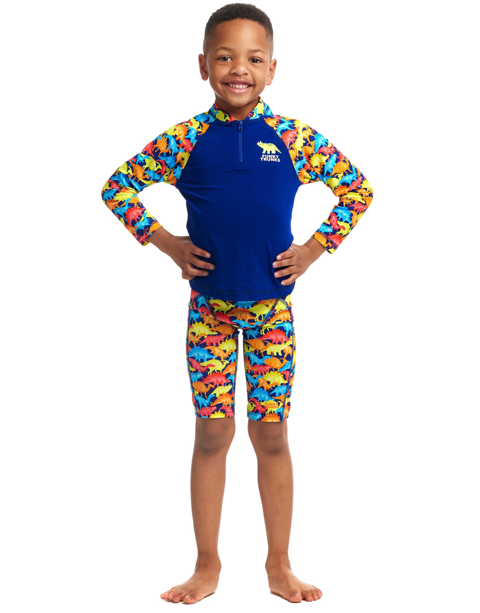 Toddler Boys Swimmasaurus Zippy Rash Guard Shirt - UPF 50+ Sun Protection, Quick Dry Swim Shirt for Kids, Blue/Multi Color - Perfect for Beach, Pool & Water Play