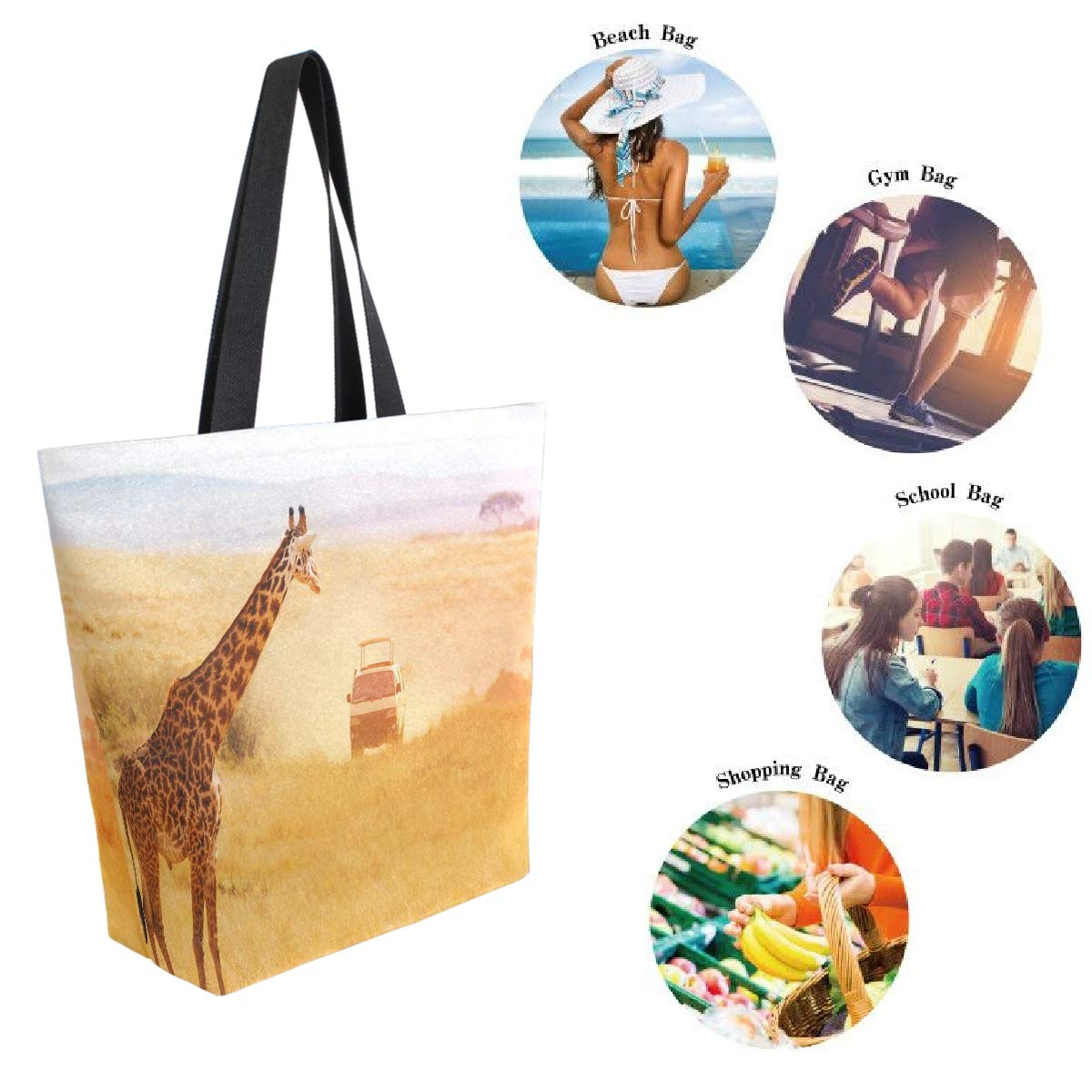 ALAZA Giraffe Sunset Print Reusable Grocery Tote Bag - Large Eco-Friendly Shopping Bag for Women, Beach, Travel & Outdoor Activities - Durable Casual Shoulder Handbag for Groceries, Market & Daily Use