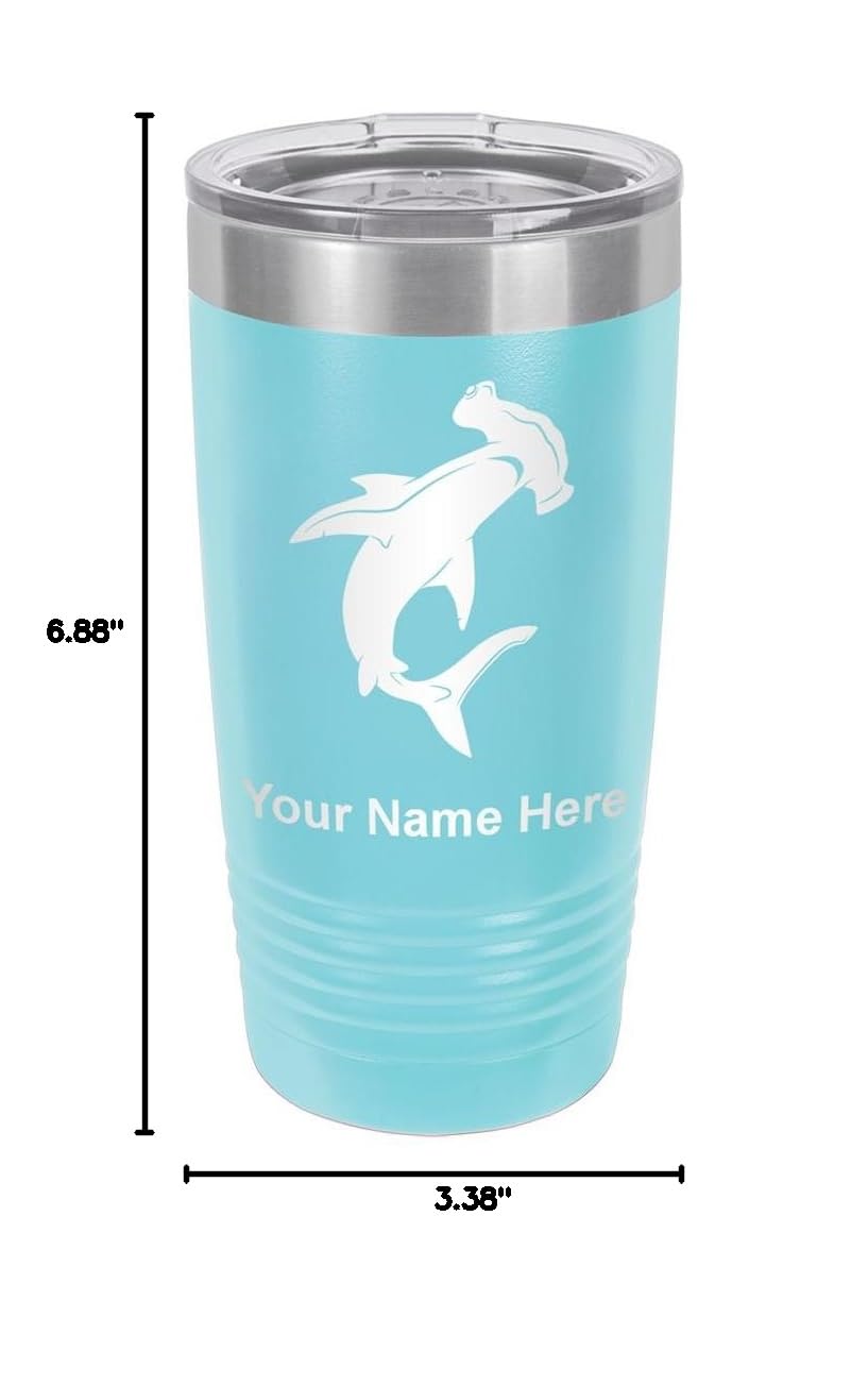 LaserGram 20oz Vacuum Insulated Stainless Steel Tumbler Mug with Hammerhead Shark Design - Personalized Engraving Included (Light Blue) | Keeps Drinks Hot/Cold for Hours | Perfect for Office, Gym, Travel & Outdoor Activities
