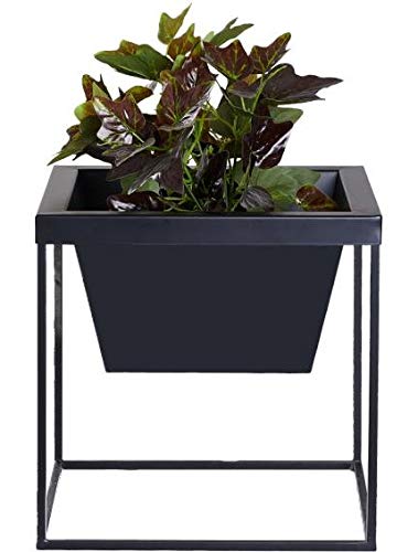 Modern Urban Square Metal Planters with Wire Stands - Black Indoor/Outdoor Flower Pots for Home, Office, Balcony & Garden Decor