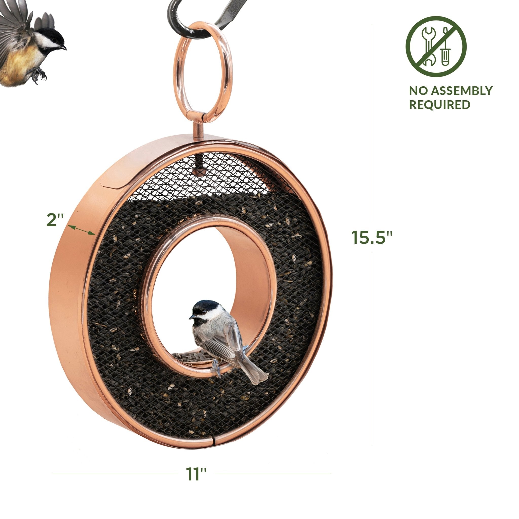 Premium Copper Circle Fly-Thru Bird Feeder with Mesh Panels - Durable Outdoor Garden Decor for Attracting Wild Birds (Ideal for Backyards, Patios & Nature Observation)