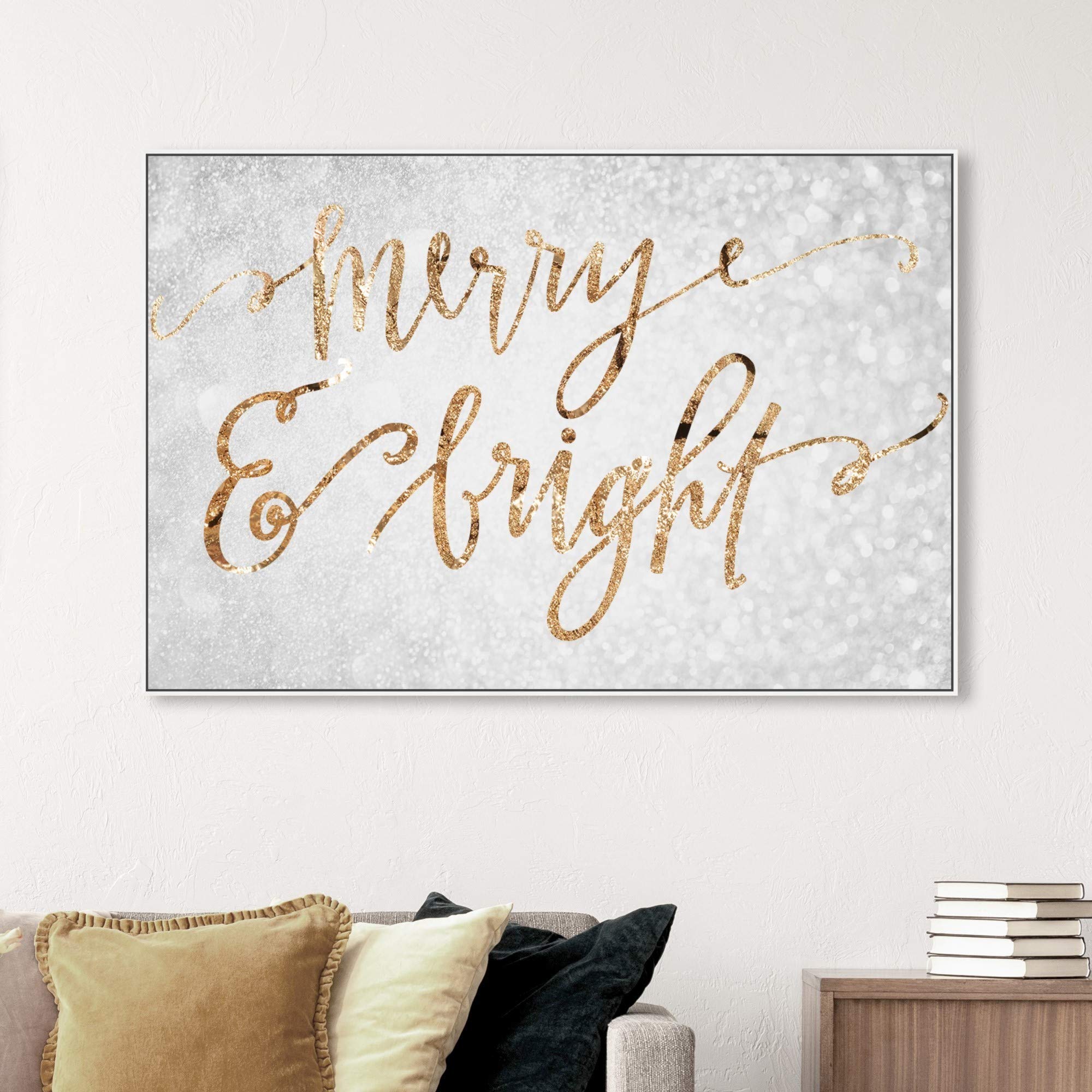 Merry & Bright Holiday Framed Wall Art Canvas Prints - Perfect for Christmas Decor, Home & Office Seasonal Décor