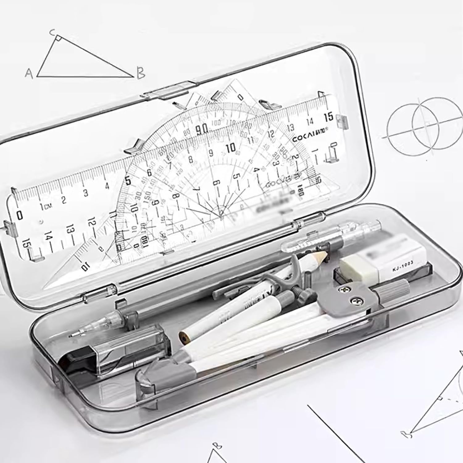 Premium Metal Math Compass Set - 9-Piece Geometry Kit with Ruler, Protractor, Eraser, Lead Refills & Pencil - Perfect for Students, Engineers, and Drafting Professionals - Ideal for Geometry Class, Technical Drawing & School Supplies