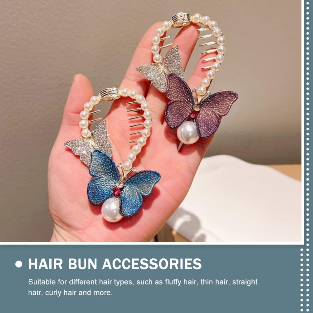LALAFINA 2-Piece Butterfly Pearl Hair Clips for Women & Girls - Elegant Alloy Hair Barrettes with Meatball Grab Design - Perfect for Parties, Weddings & Daily Hair Accessories (Purple)