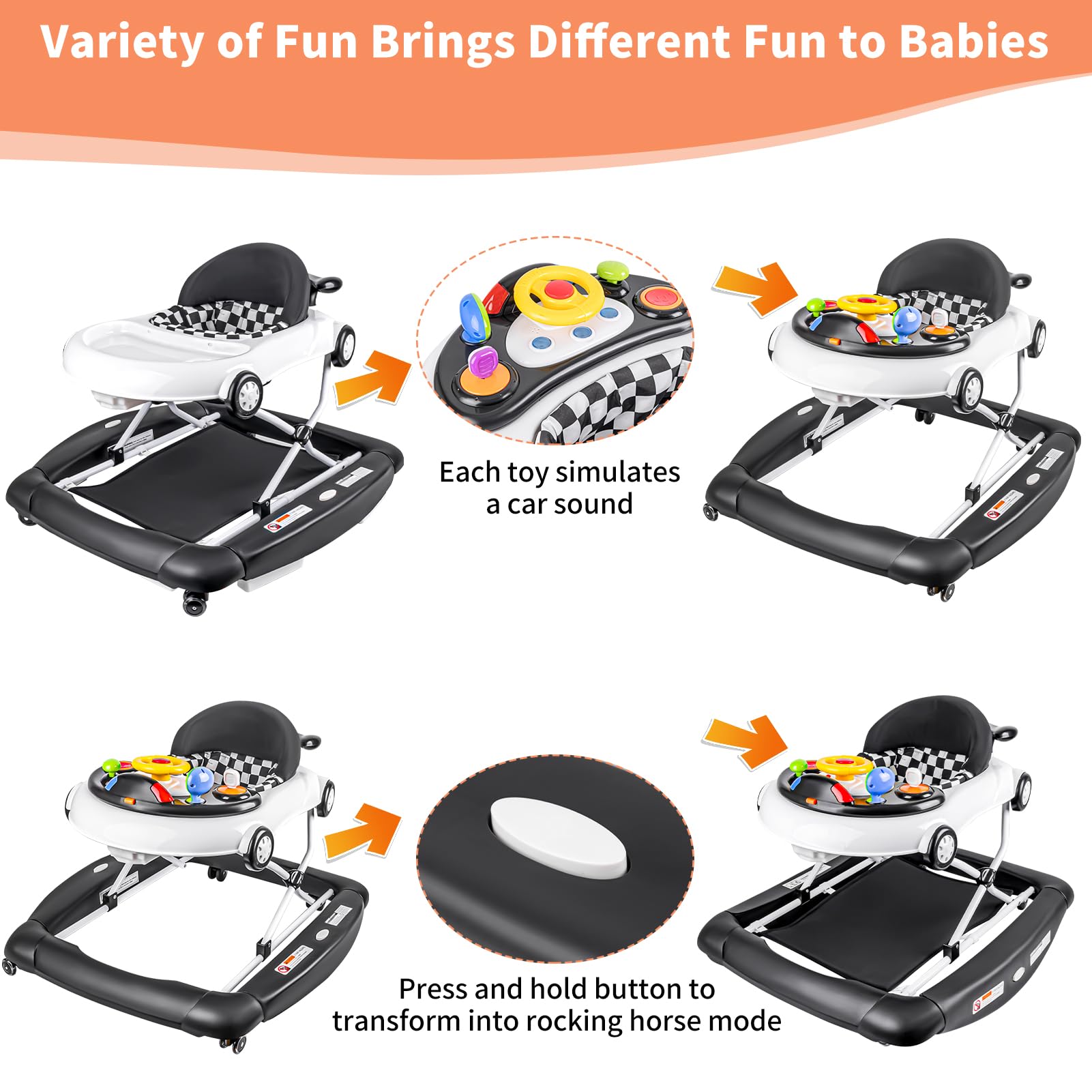 5-in-1 Baby Activity Walker with Wheels - Adjustable Height & Speed Control, Musical Toy for Infants 7-18 Months (Black) | Perfect for Learning to Walk, Playtime & Indoor Mobility