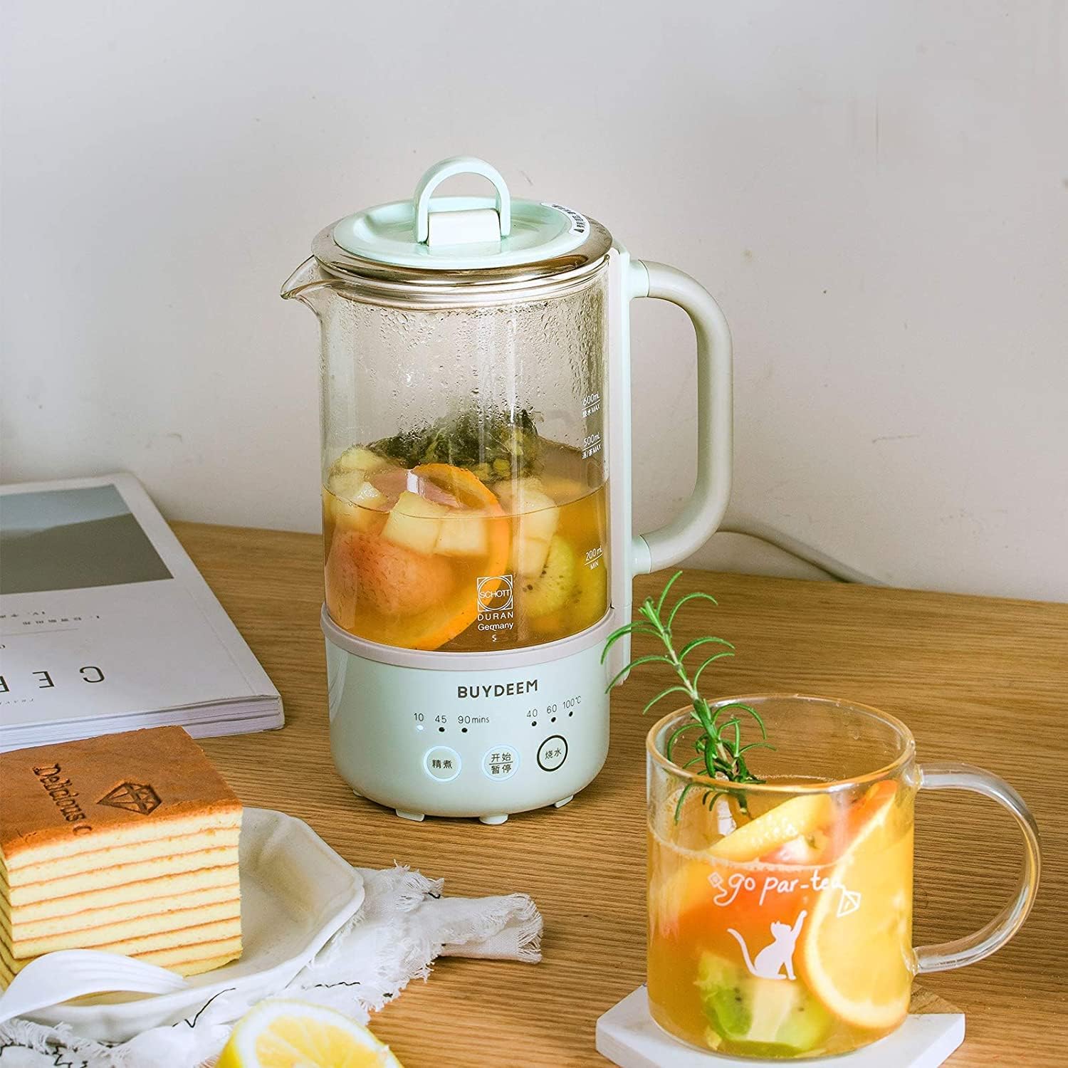 BUYDEEM K313 Portable Electric Kettle - 0.6L Mini Travel Kettle with DURAN® Heat-Resistant Glass & 18/10 Stainless Steel - Perfect for Tea, Coffee & Healthy Beverages - Ideal for Office, Dorm, Camping & Travel Use