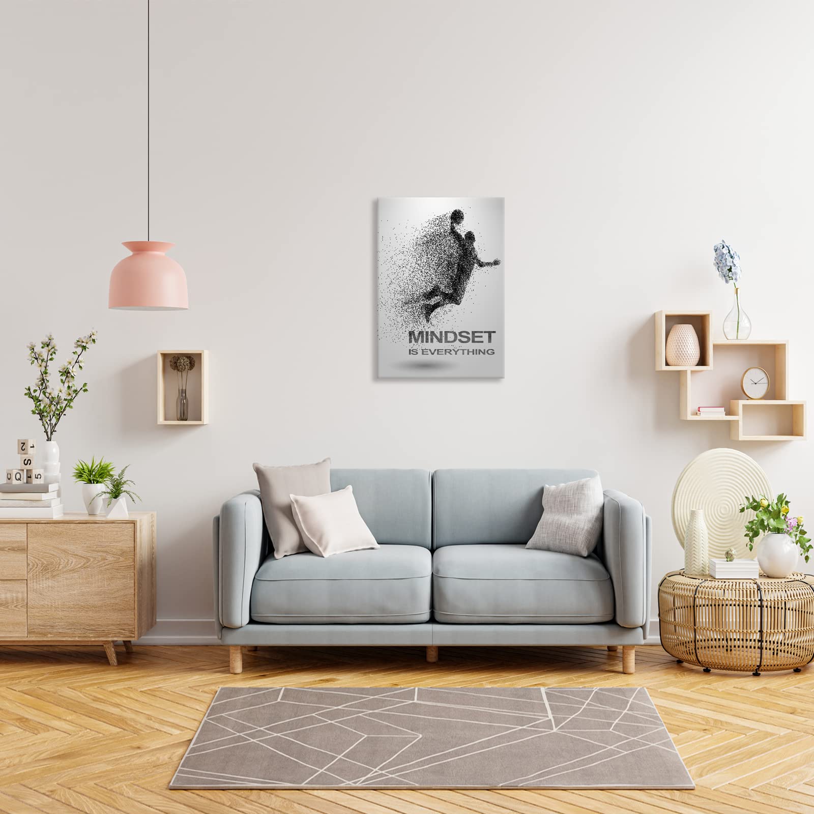 Basketball Motivational Wall Art - Mindset Is Everything Canvas Poster for Home & Gym Decor (12x18 in)