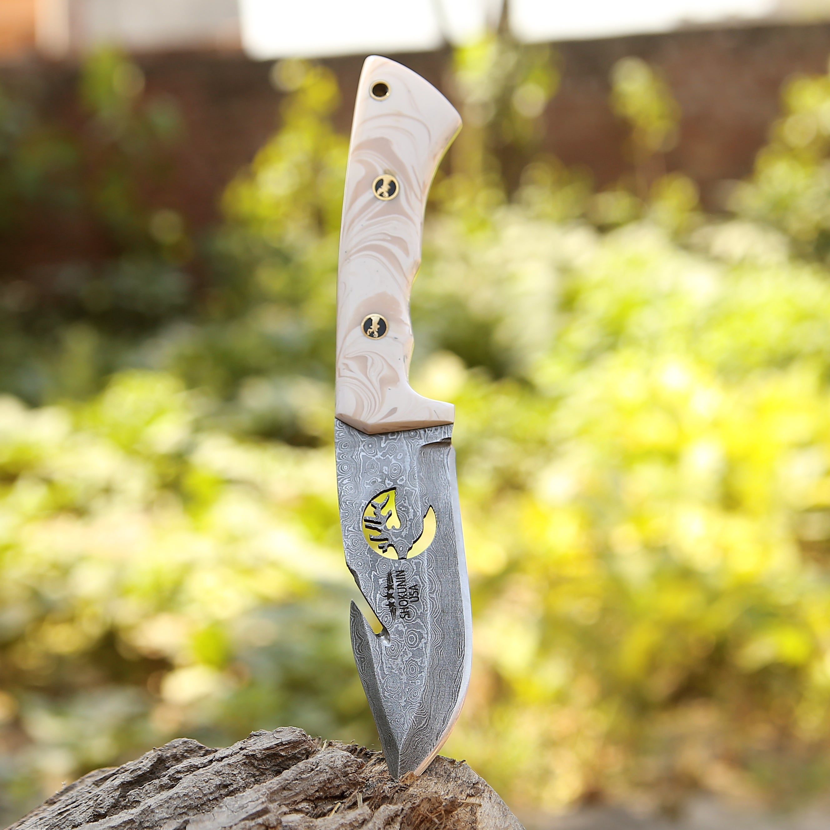 Premium Gut Hook Knife with Pearl Resin Handle - Hunting, Fishing & Outdoor Survival Tool - Perfect for Game Dressing, Camping & Bushcraft