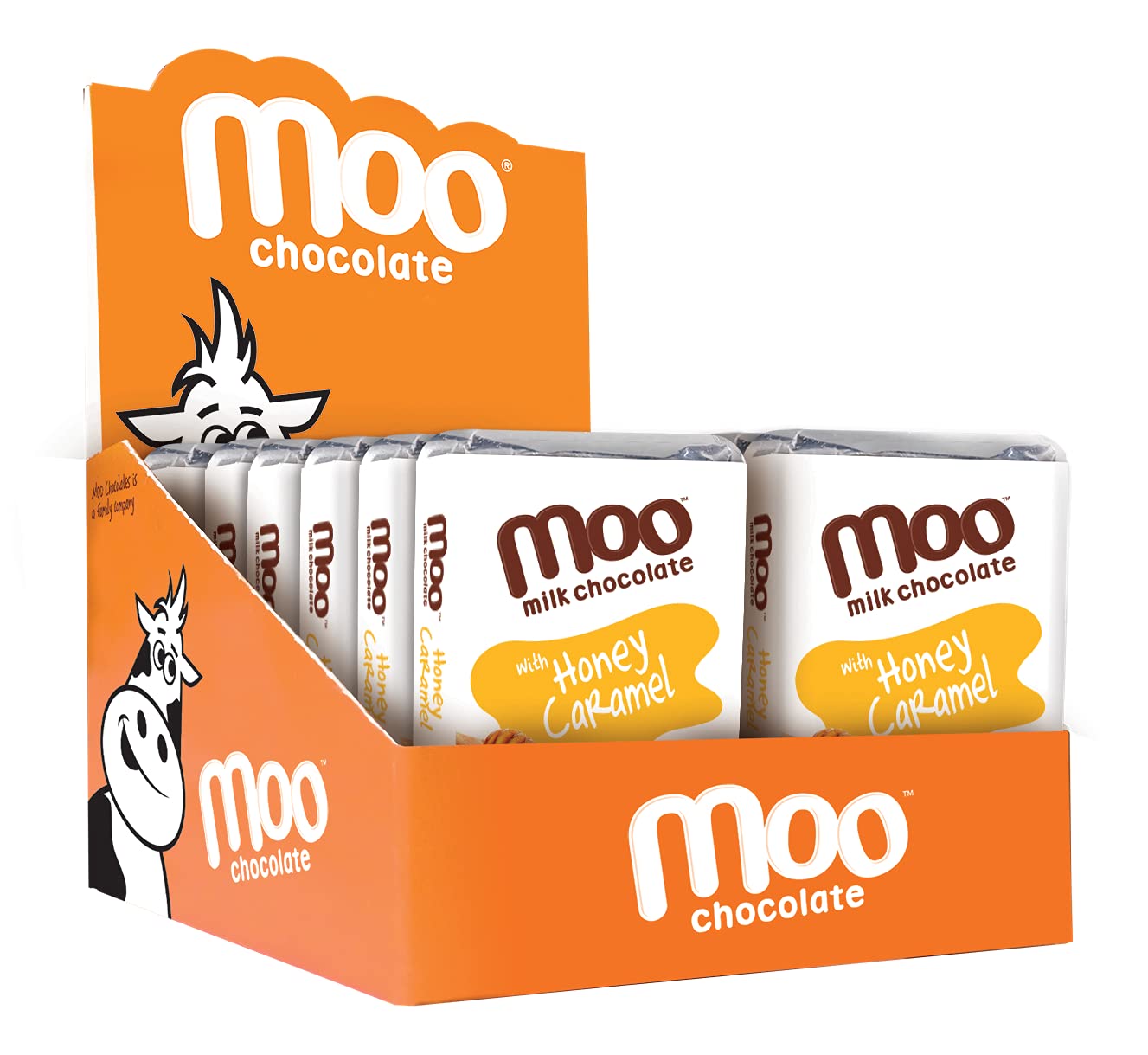 **Moo Chocolates All Natural Milk Chocolate Mini Bars with Honey Caramel – 0.7 oz, 14 Count (Pack of 1) | 70 Calorie Healthy Snacks for On-the-Go, Lunchboxes, Office, Travel & Gifts**