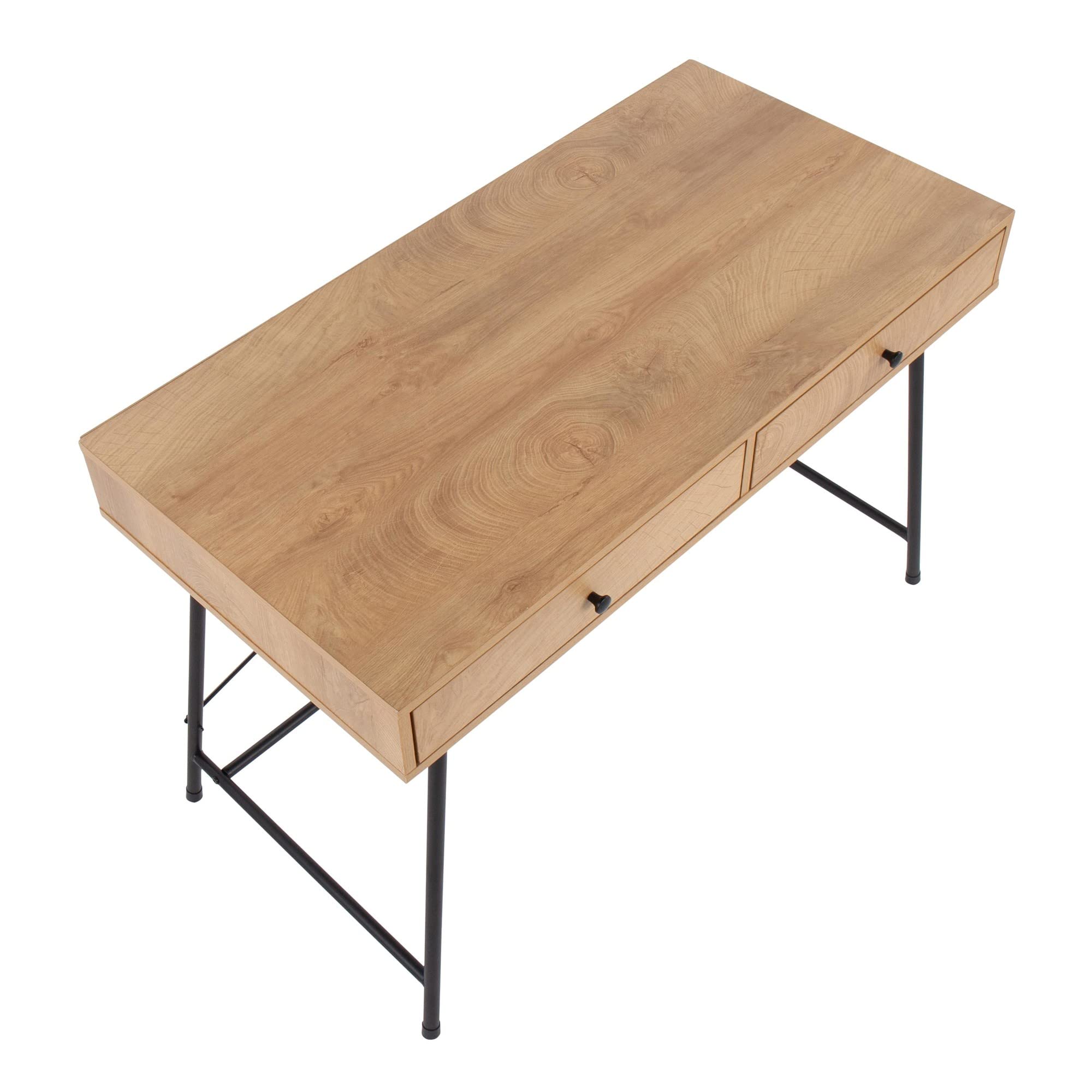 LumiSource Casper Brown Wood Desk - Home Office Desk with Drawers, Small Computer Desk for Bedroom & Gaming, Farmhouse Style Writing Table | Perfect for Remote Work, Online Classes & Small Space Living