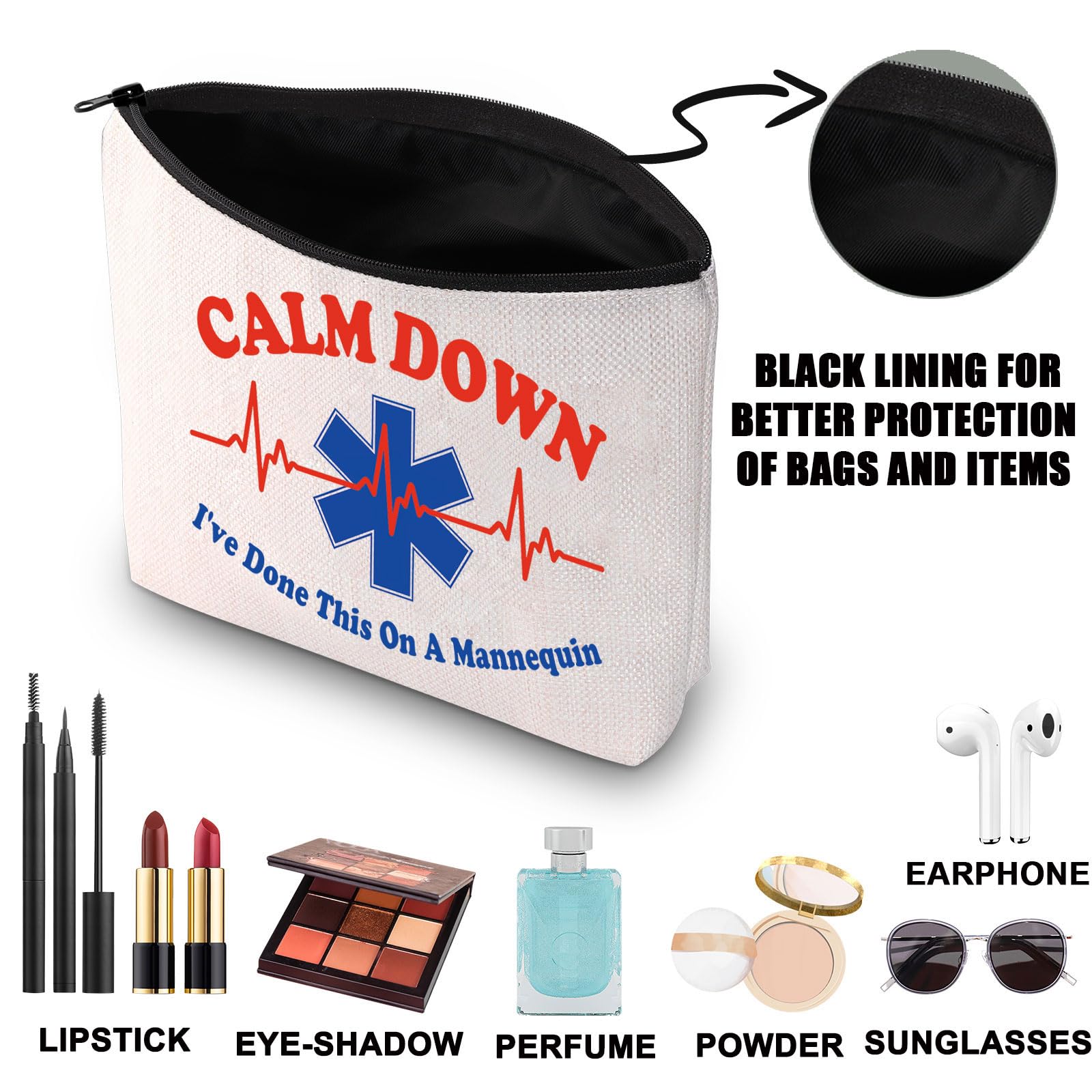 EMT Cosmetic Makeup Bag - Perfect Paramedic & Emergency Medical Technician Gift - 'Calm Down I've Done This On A Mannequin' Design - Ideal for First Responders, Nursing Students & Medical Professionals