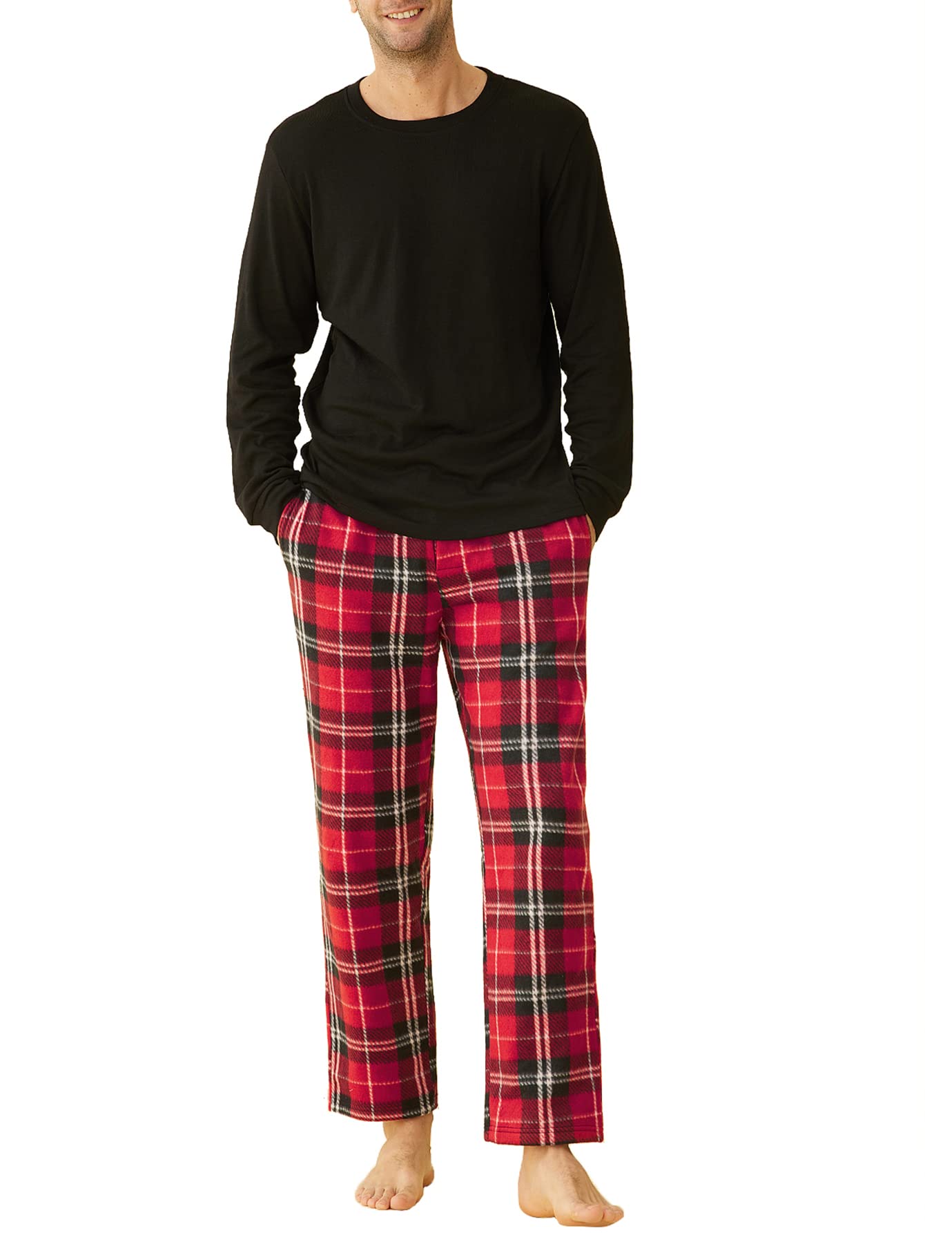 Men's Fleece Plaid Pajama Set - Long Sleeve Top & Pants for Winter Comfort - Cozy Loungewear for Home, Sleep & Relaxation