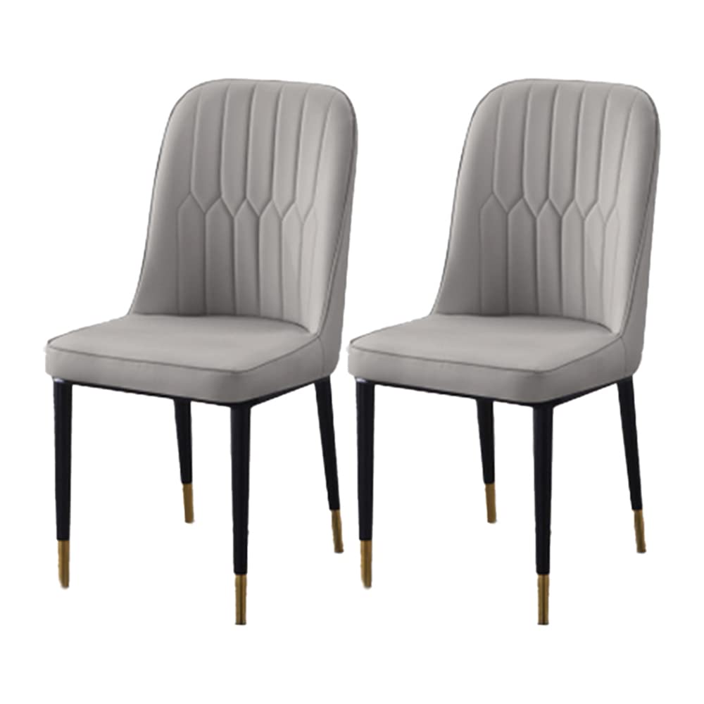 Modern Parsons Dining Chairs Set of 2 - Upholstered Leather Side Chairs with Brass Gold Metal Legs for Restaurant & Home Use - Dark Gray Indoor Seating for Kitchen, Dining Room & Office