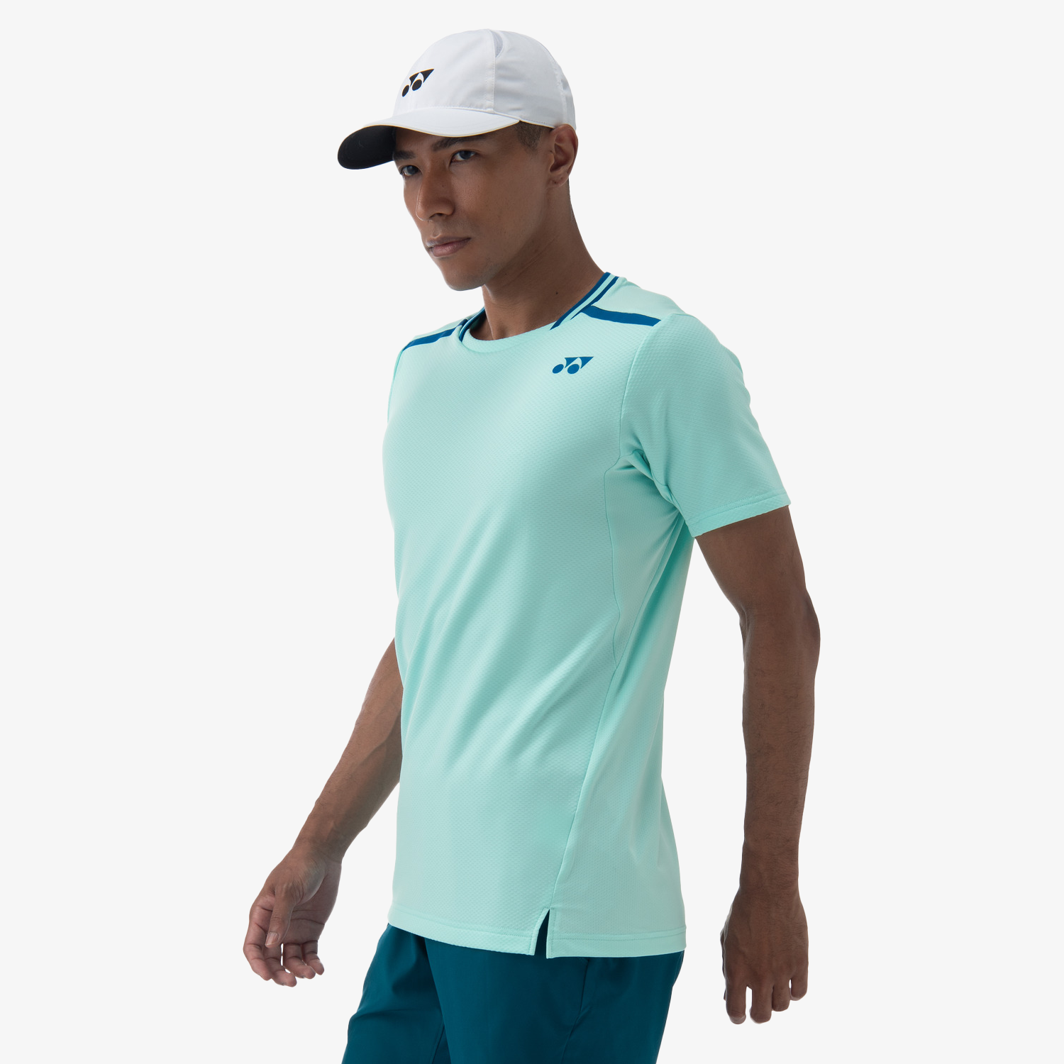 Yonex Men's Crew Neck Performance Shirt 10559 - Breathable Quick-Dry Activewear for Tennis, Golf & Casual Wear (Cyan)