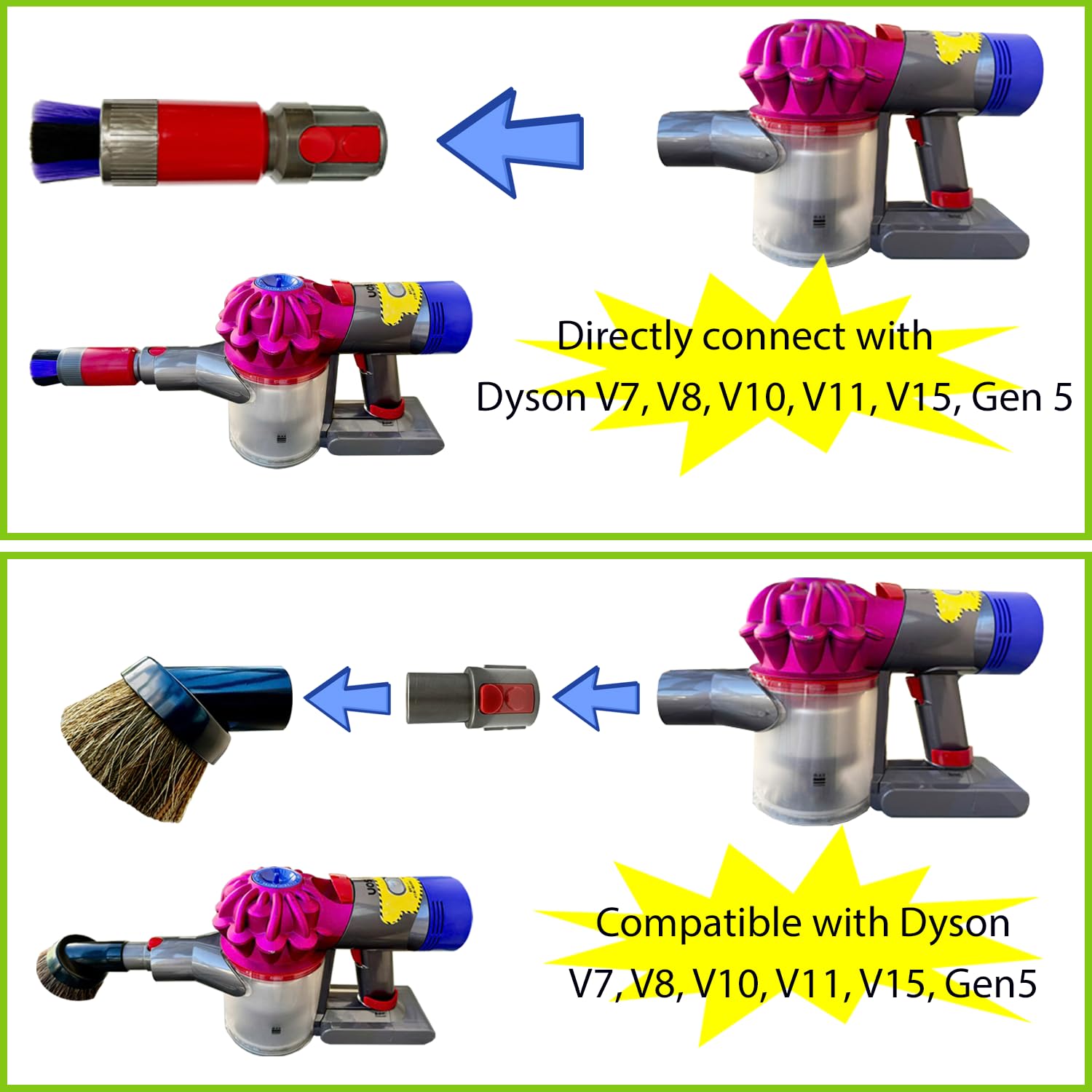 Premium Dyson Vacuum Brush Attachments for Car Detailing, Figurines & Furniture - Traceless Dust Brush & Horsehair Dusting Brush for V7 V8 V10 V11 V15 - Perfect for Auto Interiors, Collectibles & Home Decor Cleaning