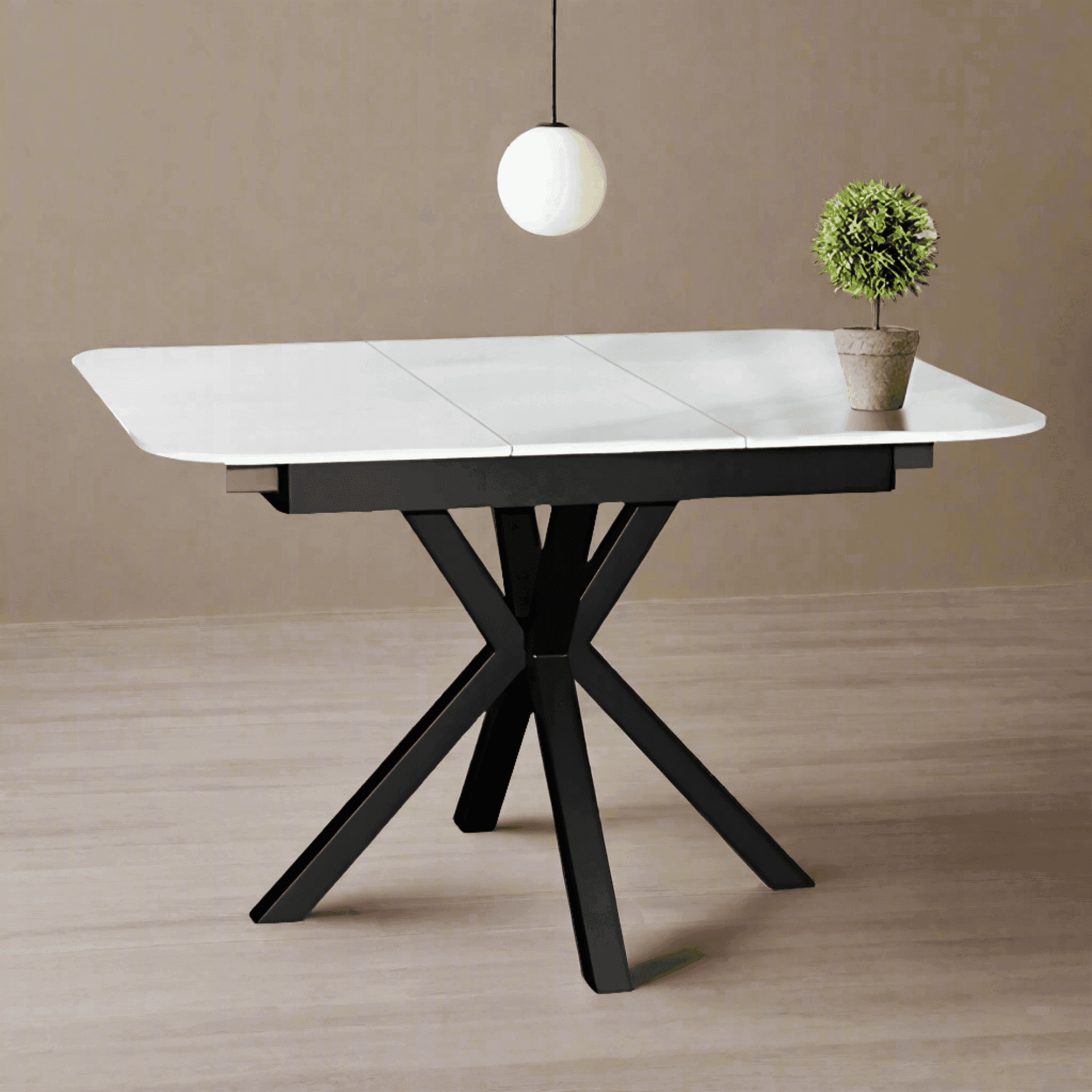 Heiwa Extendable Dining Table with Crystalized Stone Top - Modern Expandable Kitchen Table for Small Spaces, Dinner Parties & Family Gatherings