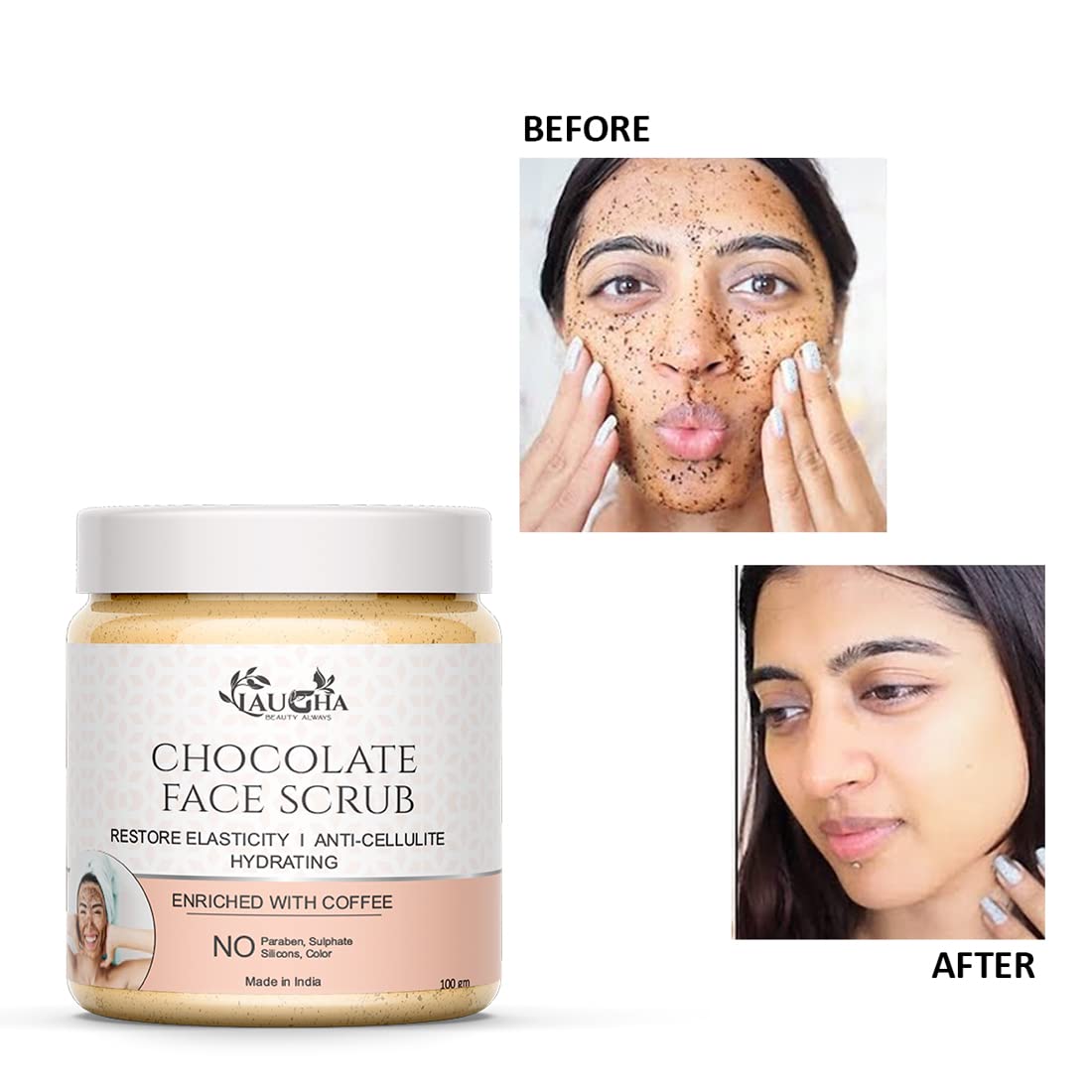 Laugha Chocolate Facial Scrub with Vitamin E & SPF - 100g Deep Cleansing Exfoliator (Pack of 2, Total 200g) for Glowing Skin | Perfect for Daily Skincare Routine & Sun Protection