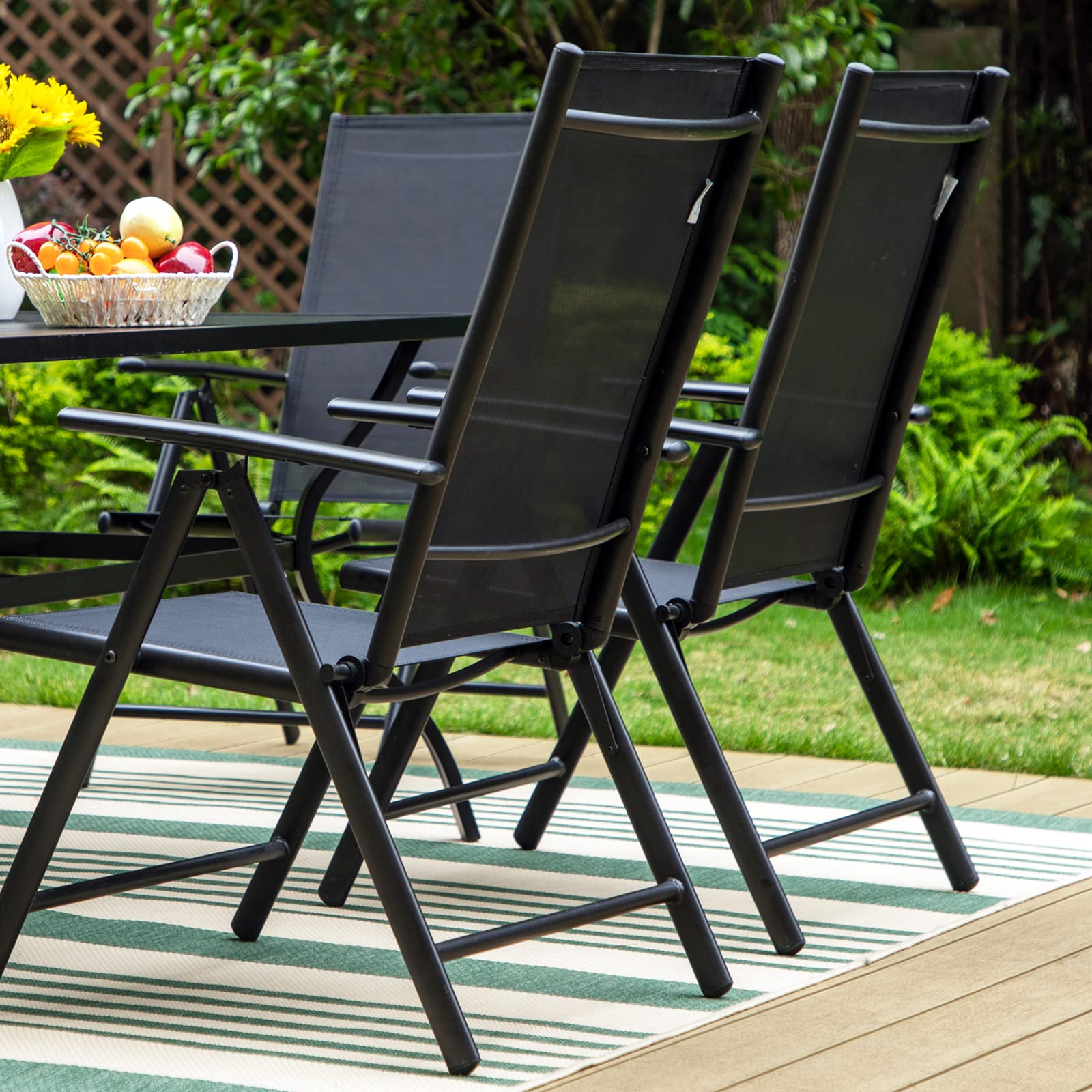 Sophia & William 6-Piece Patio Dining Chair Set - Adjustable High Back Folding Sling Chairs for Outdoor, Porch, Poolside & Garden - Portable Black Patio Furniture for Backyard, Balcony & Camping Use