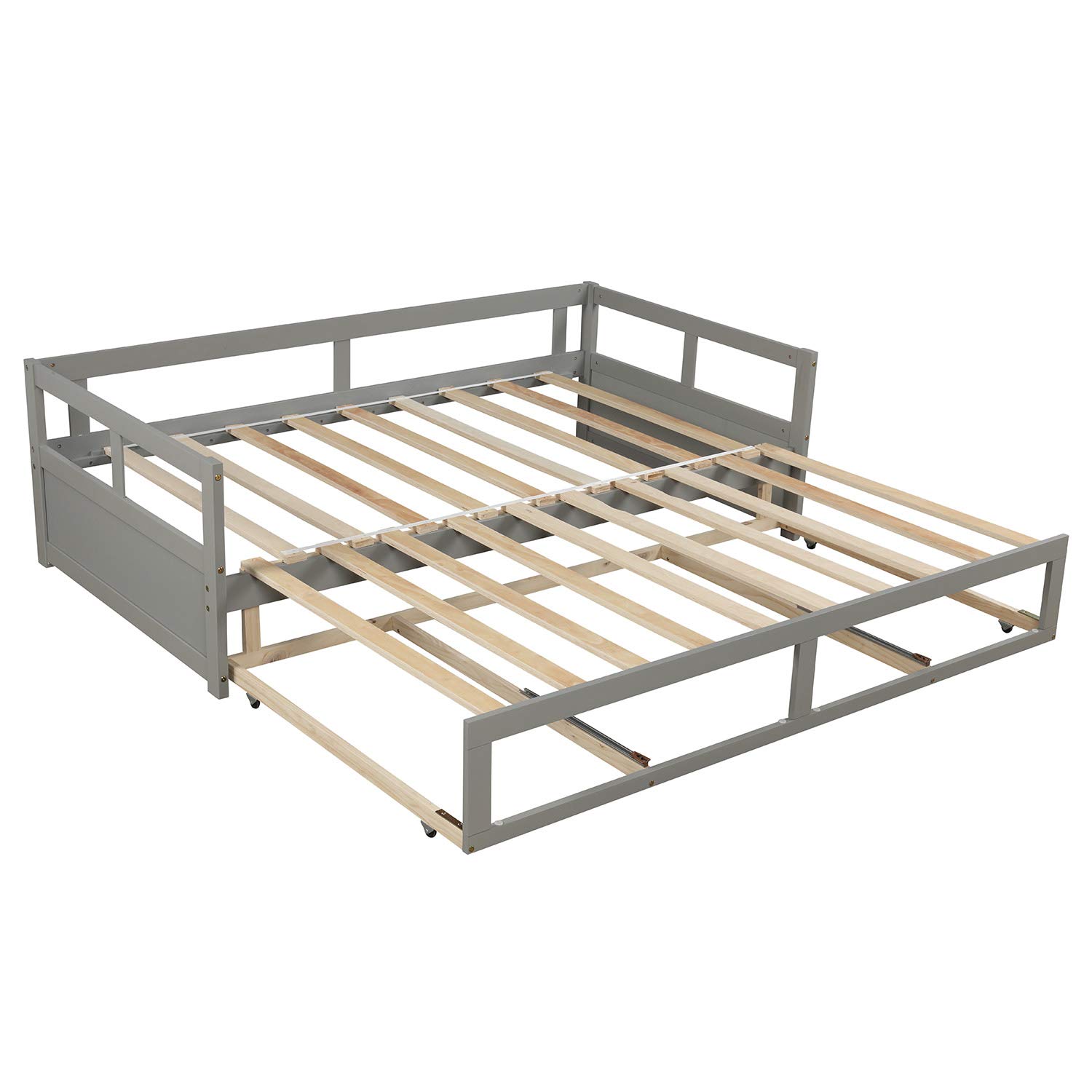 LZ LEISURE ZONE Twin Daybed with Trundle & 2 Storage Drawers - Convertible Wooden Sofa Bed for Guest Room, Living Room & Small Spaces - Space-Saving Extendable Bed with Underbed Storage (Grey) - Perfect for Sleepovers, Home Office & Compact Apartments