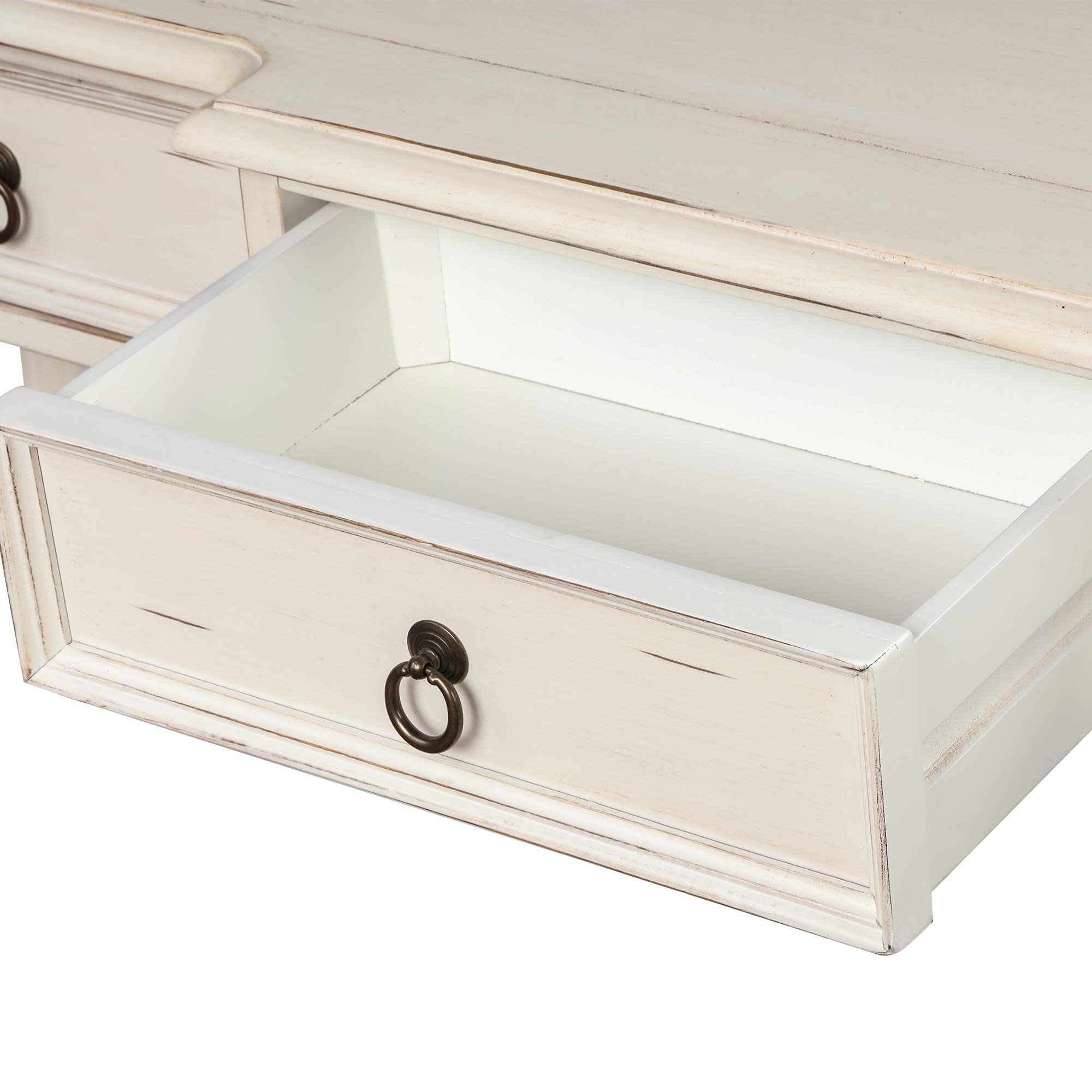 Rustic Wood Console Table with 3 Storage Drawers & Bottom Shelf - Sofa Table for Living Room, Entryway, Hallway - Easy Assembly Antique White - Perfect for Home Decor, Farmhouse Style & Small Space Organization