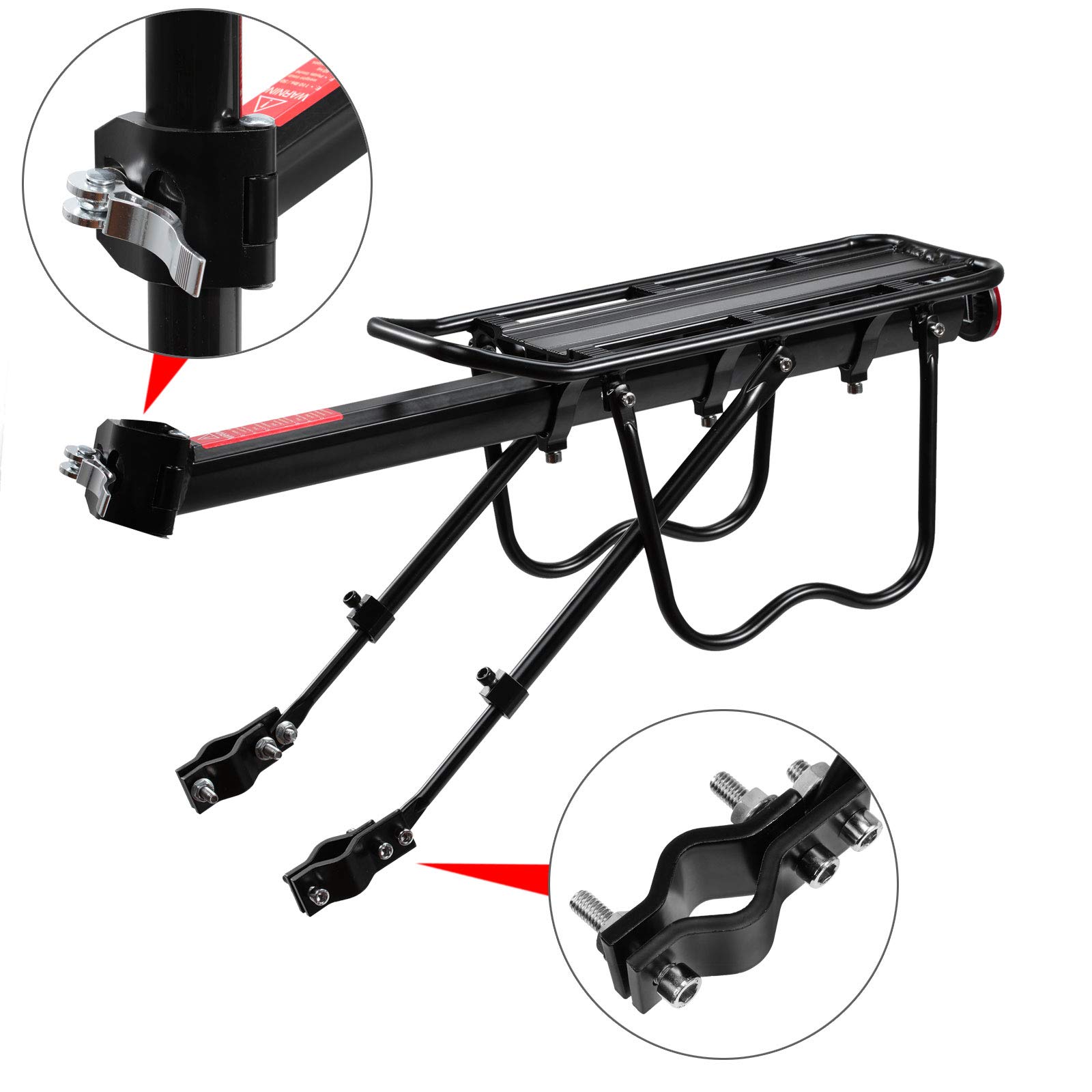 Voilamart Universal Quick Release Rear Bike Rack - Aluminum Alloy Adjustable Bicycle Cargo Carrier with Net (115 LBS Capacity) - Perfect for Commuting, Touring & Grocery Hauling