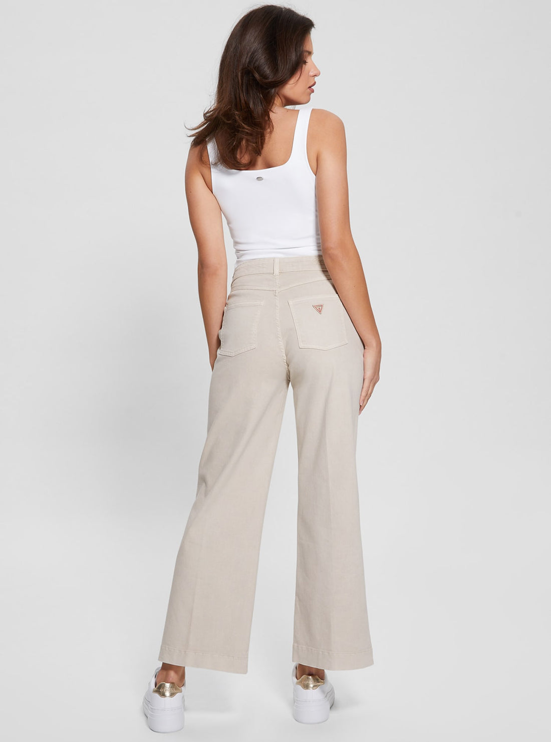 Beige Darma Wide Leg Pants for Women - High Waisted Linen Trousers with Pockets | Comfortable Lounge Pants for Yoga, Office & Casual Wear
