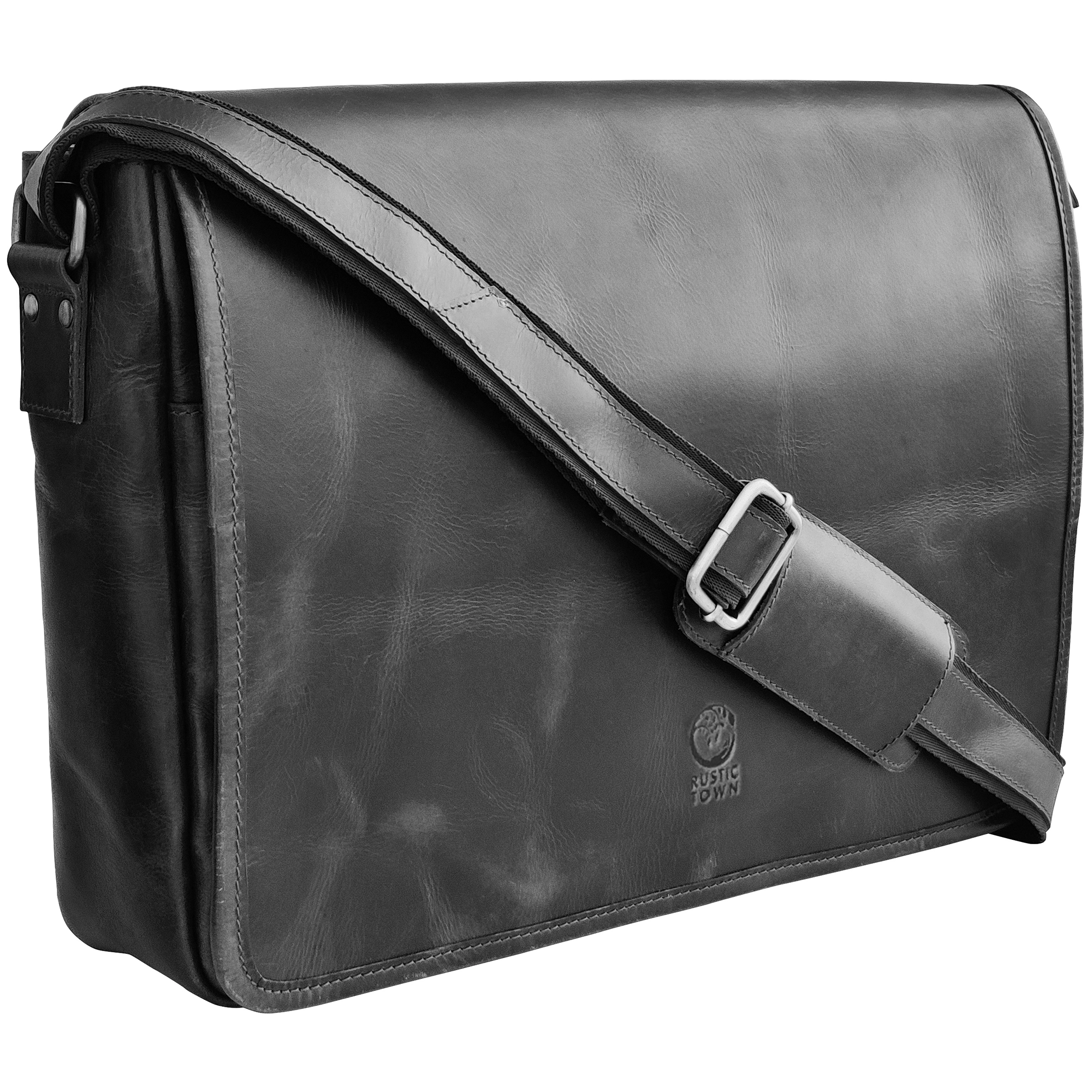Premium Ranger Buffalo Leather Crossbody Laptop Messenger Bag for Men & Women - 16 Inch Waterproof Business Briefcase (Black) - Perfect for Work, Travel & Daily Commute
