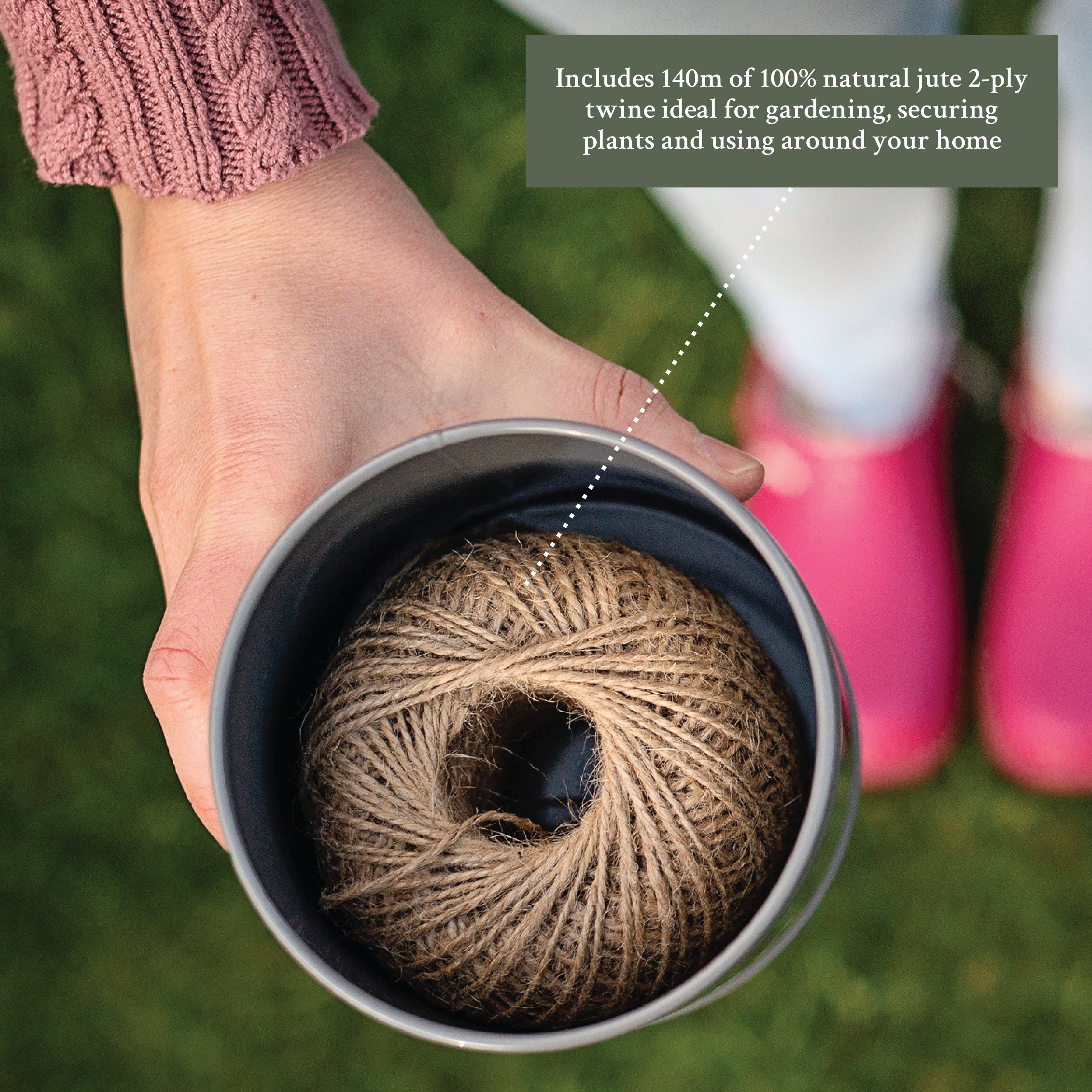 Thistlewood Classic Garden Twine Tin with Cutter - 140cm Natural Jute Twine for Gardening, Crafting & Gift Wrapping | Durable Outdoor String for Plants, DIY Projects & Home Decor