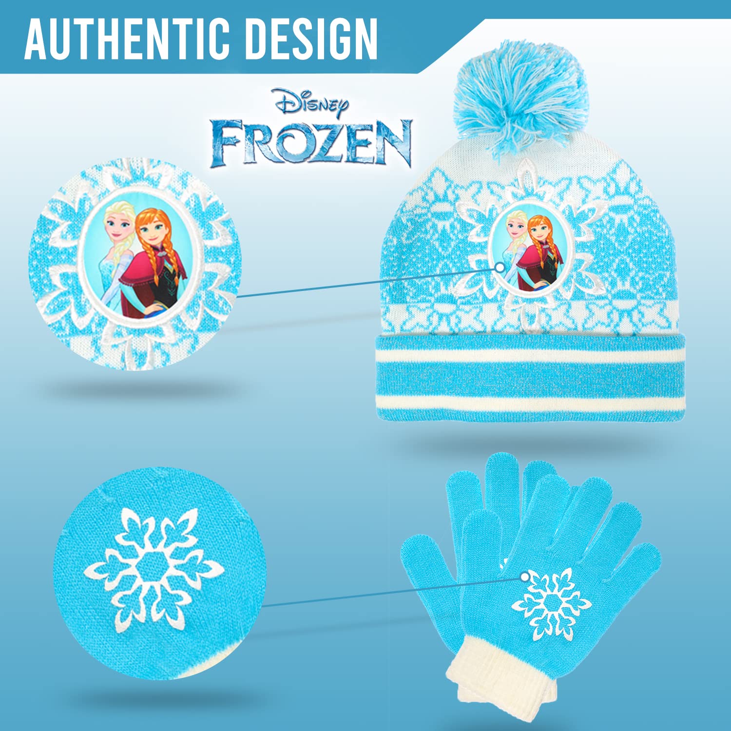 Disney Frozen Elsa & Anna Winter Beanie Hat & Snow Gloves Set for Girls & Toddlers - Warm Kids Winter Accessories for Snow Play, Outdoor Activities & Cold Weather