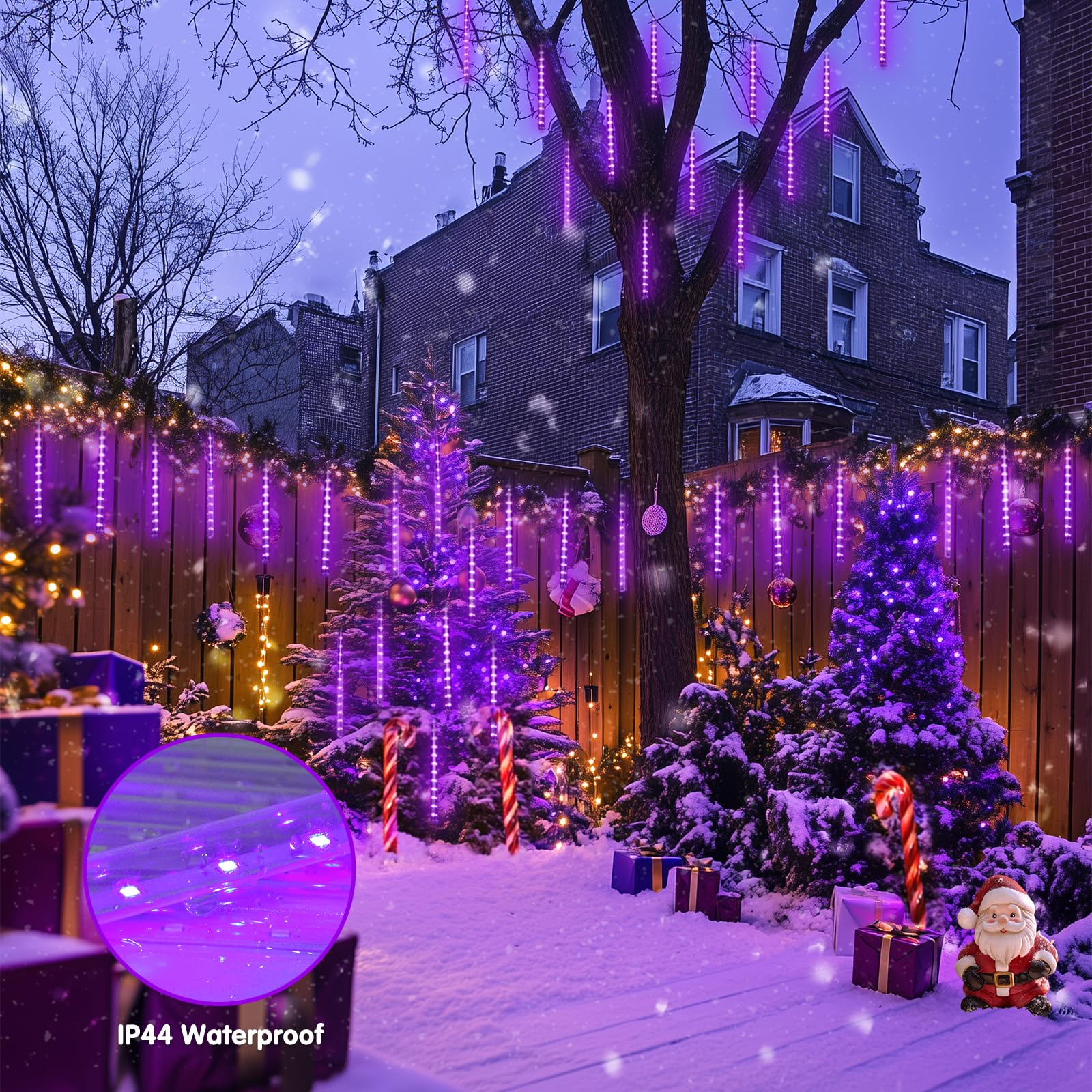 JMEXSUS 144 LED Solar Meteor Shower Lights Outdoor - 8 Tube Waterproof Christmas Lights for Tree, Halloween, Patio, Yard & Holiday Party Decor (Purple) - Perfect for Garden, Pathway, and Festive Celebrations