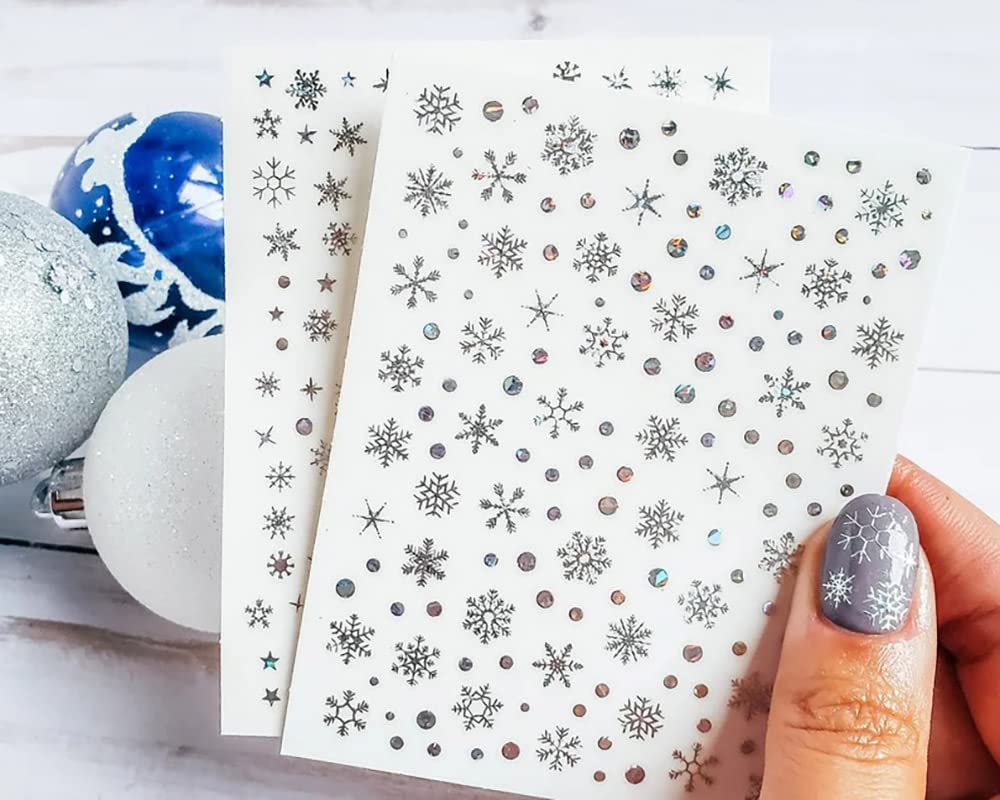 Holographic Snowflake Nail Stickers - Winter Nail Art Decals for Christmas & Holiday Parties, DIY Manicure Designs for Women & Girls