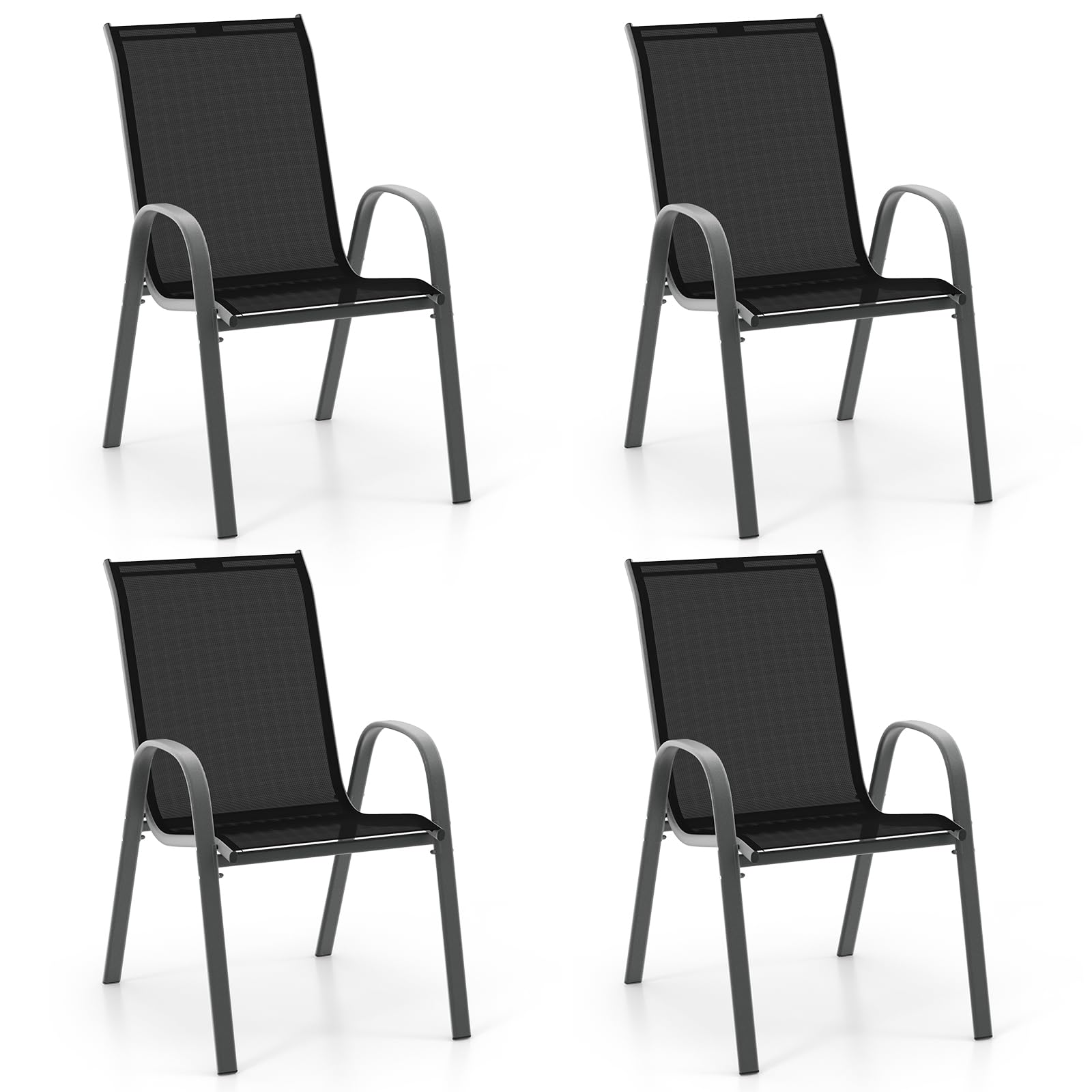 AFSTAR 4-Piece Stackable Patio Chairs Set with Armrests & Breathable Fabric - Outdoor Dining Chairs for Backyard, Poolside, Garden & Patio Furniture - Perfect for Relaxing, Entertaining & Outdoor Dining