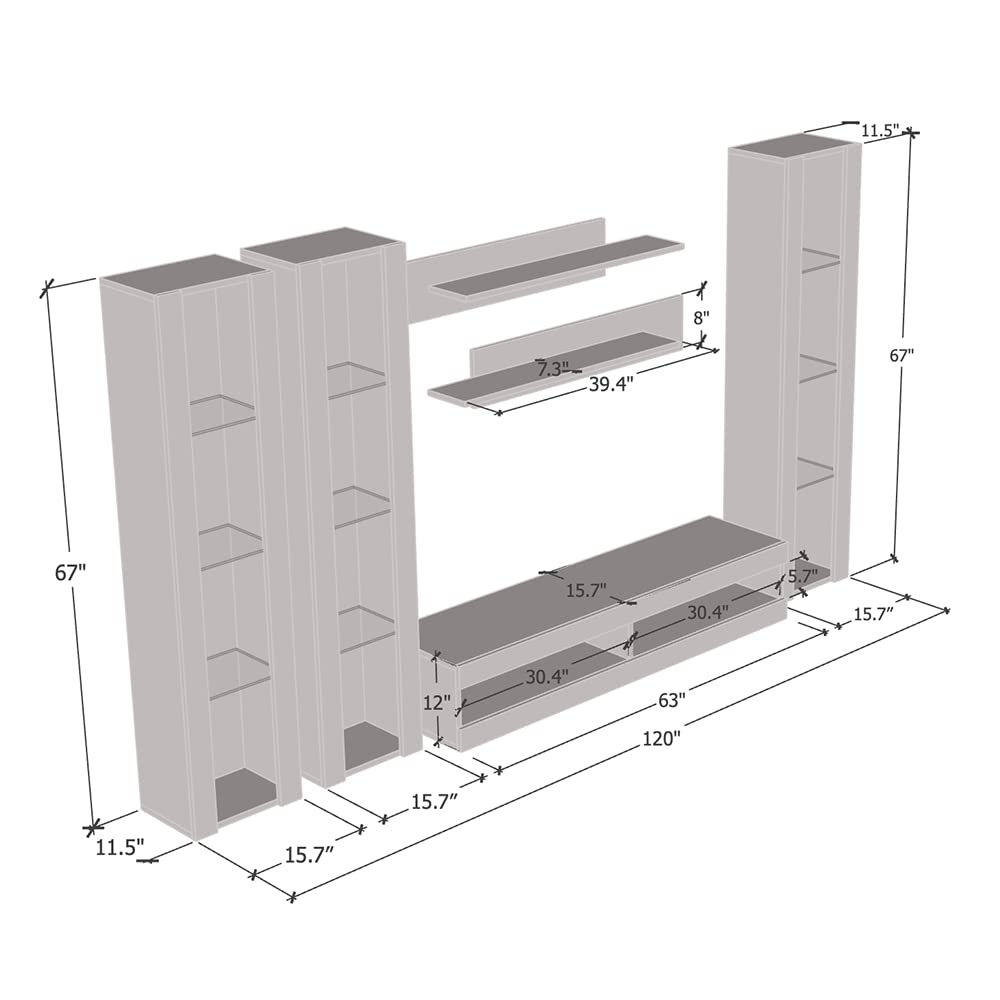 Modern Wall-Mounted TV Stand with Storage Shelves & LED Lights - 34