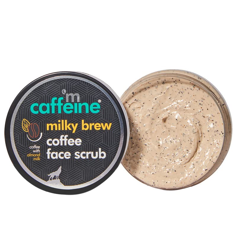 **mCaffeine Milk & Coffee Moisturizing Face Scrub – Gentle Exfoliation & Tan Removal with Shea Butter & Almond Milk – Fresh & Glowing Skin for Women & Men – All Skin Types – Perfect for Daily Skincare & Post-Sun Care**