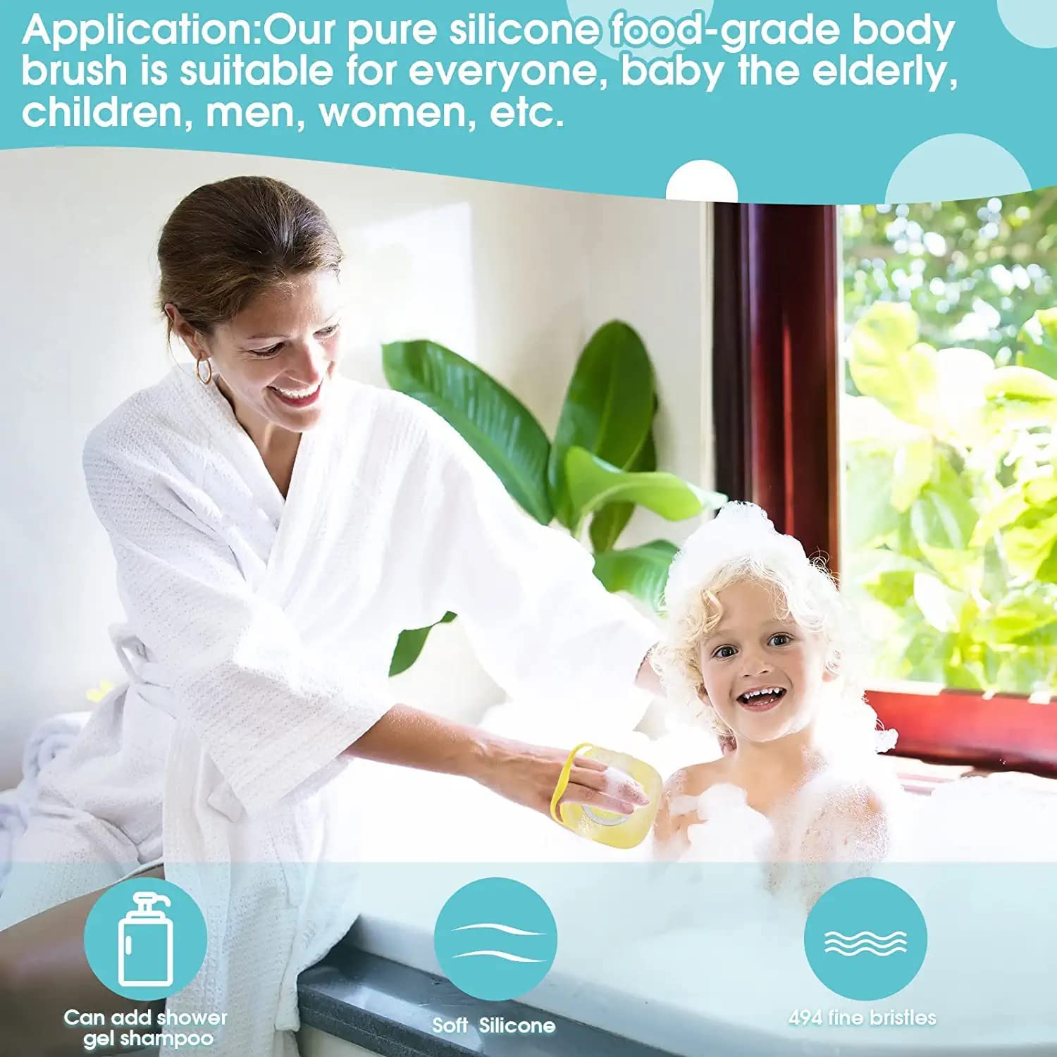 **QUALIZA Soft Silicone Bath & Shower Massage Brush with Shampoo Dispenser - Exfoliating Body Scrubber for Smooth Skin - Perfect for Spa, Home & Travel Use**